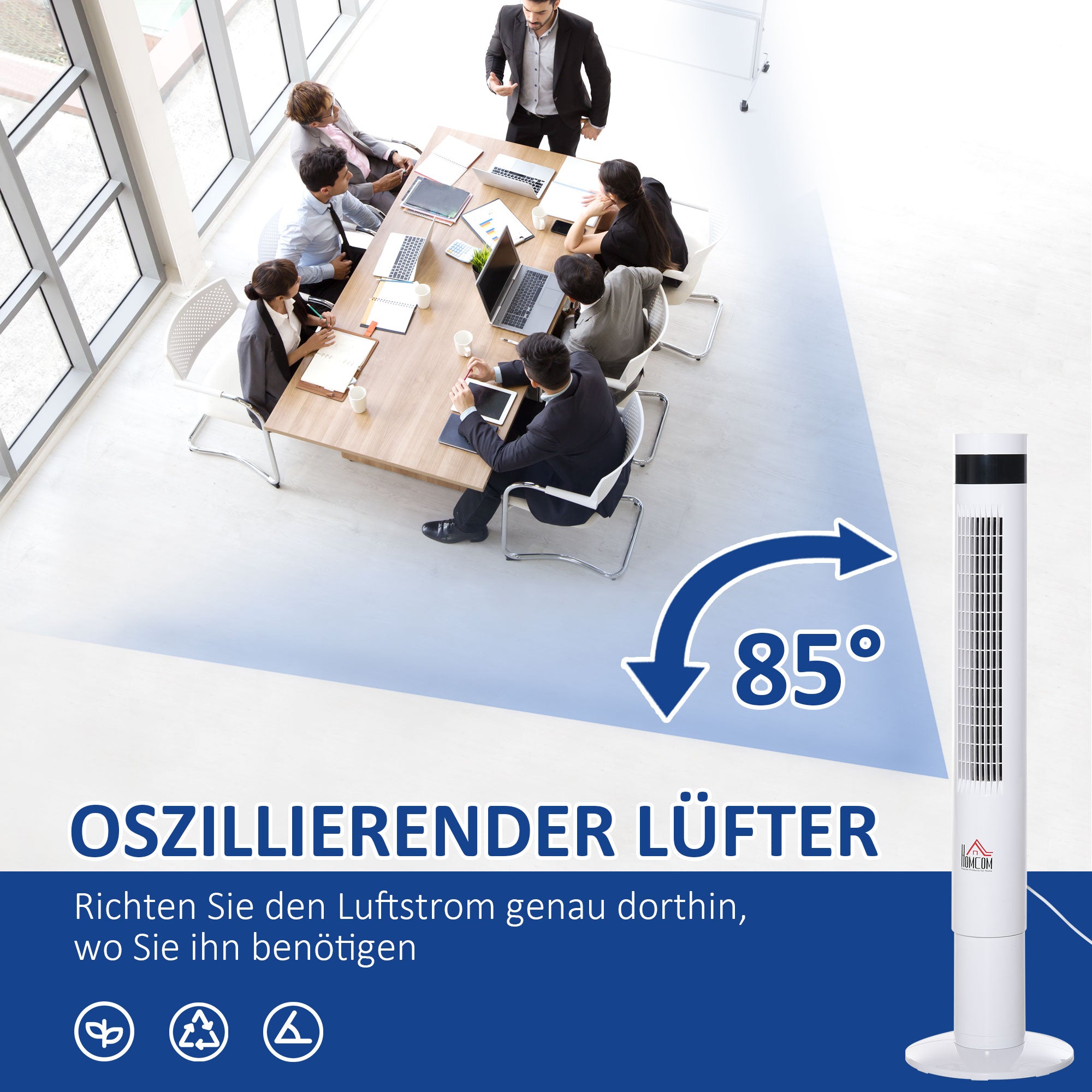 Tower Fan, Stand Fan with 3 Ventilation Speeds, Remote Control, 50W Fan with 12H Timer, LCD Display, 85° Oscillation, for Bedroom, White