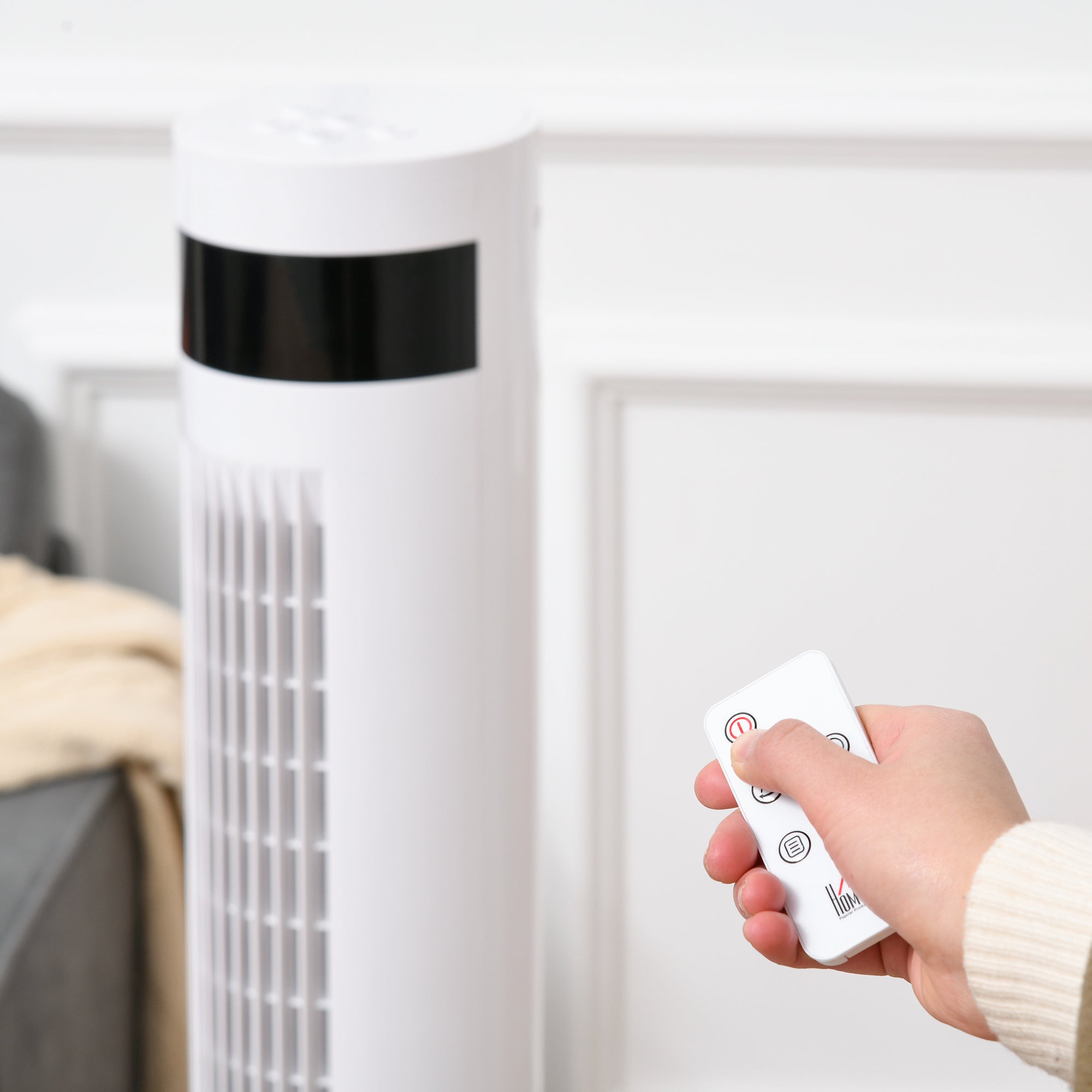 Tower Fan, Stand Fan with 3 Ventilation Speeds, Remote Control, 50W Fan with 12H Timer, LCD Display, 85° Oscillation, for Bedroom, White