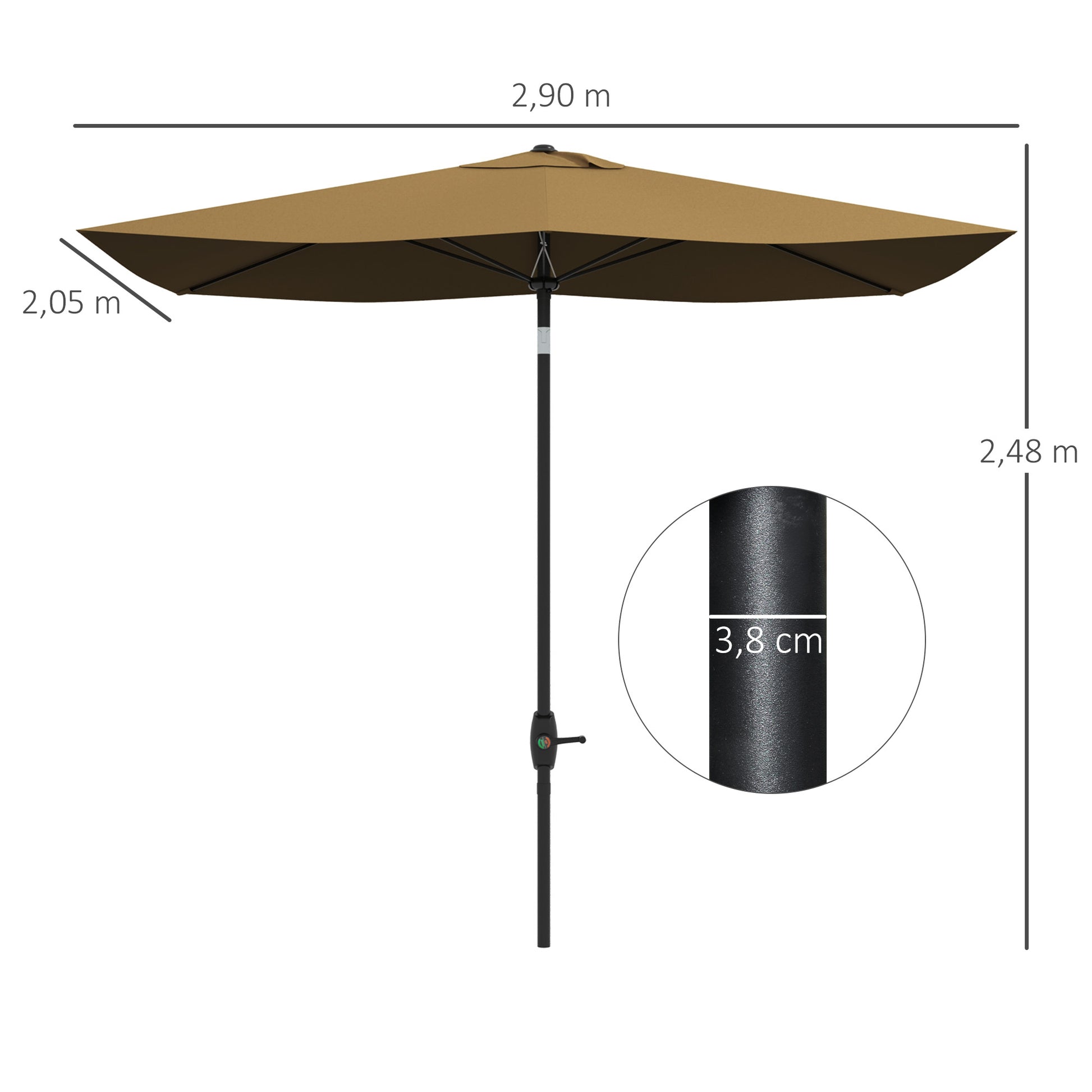 Patio Umbrella 3x2 m Outdoor Terrace Umbrella with Adjustable Angle Aluminum Pole and UV Protection 50+ Umbrella for Garden Patio Brown