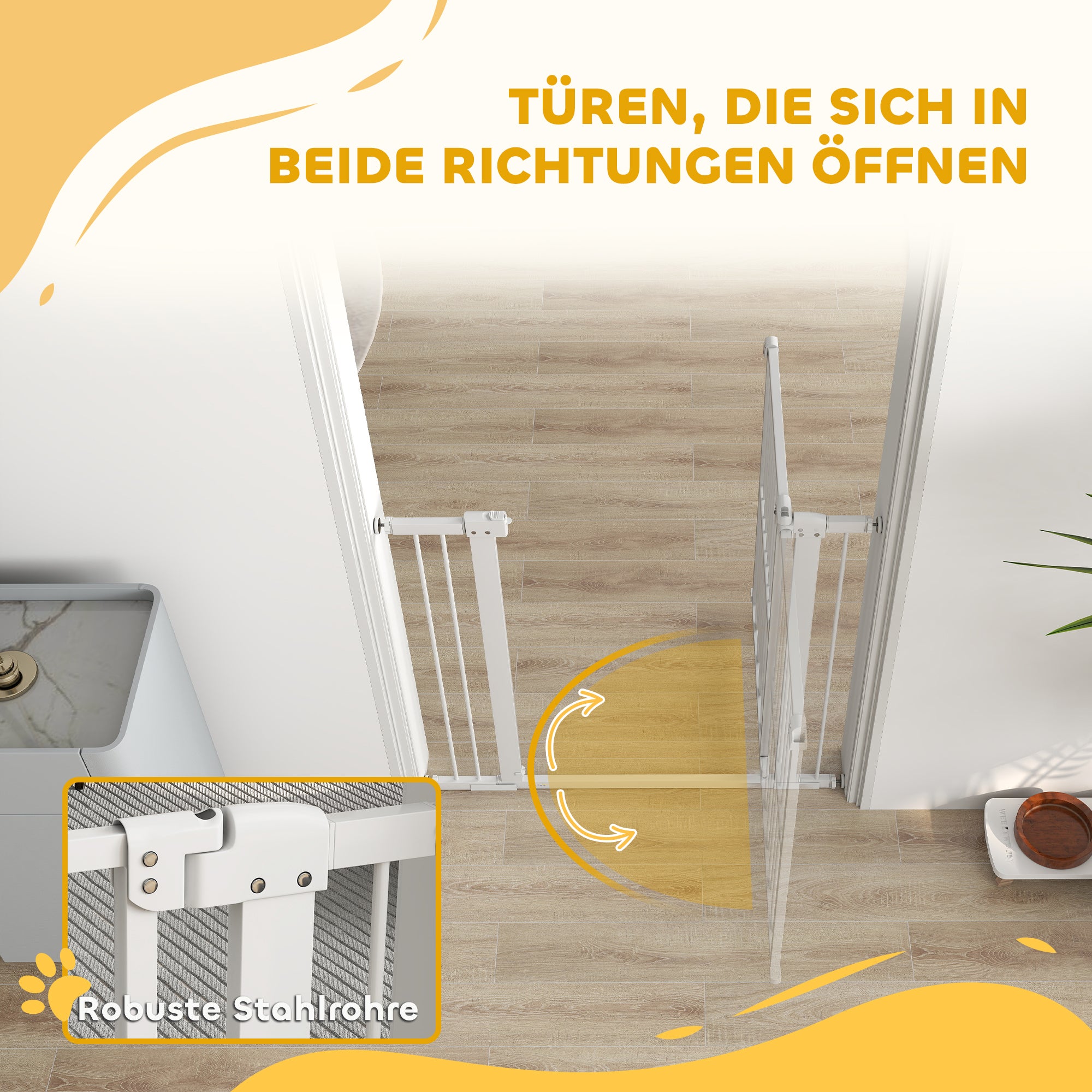 Stair Guard Door Safety Gate Barrier without Drilling 76-104 cm Steel Guard for Dogs, Pets Stairs, Door, White