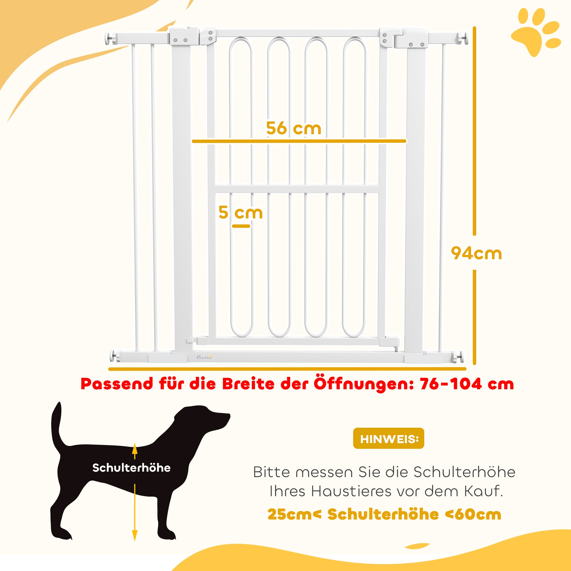 Stair Guard Door Safety Gate Barrier without Drilling 76-104 cm Steel Guard for Dogs, Pets Stairs, Door, White