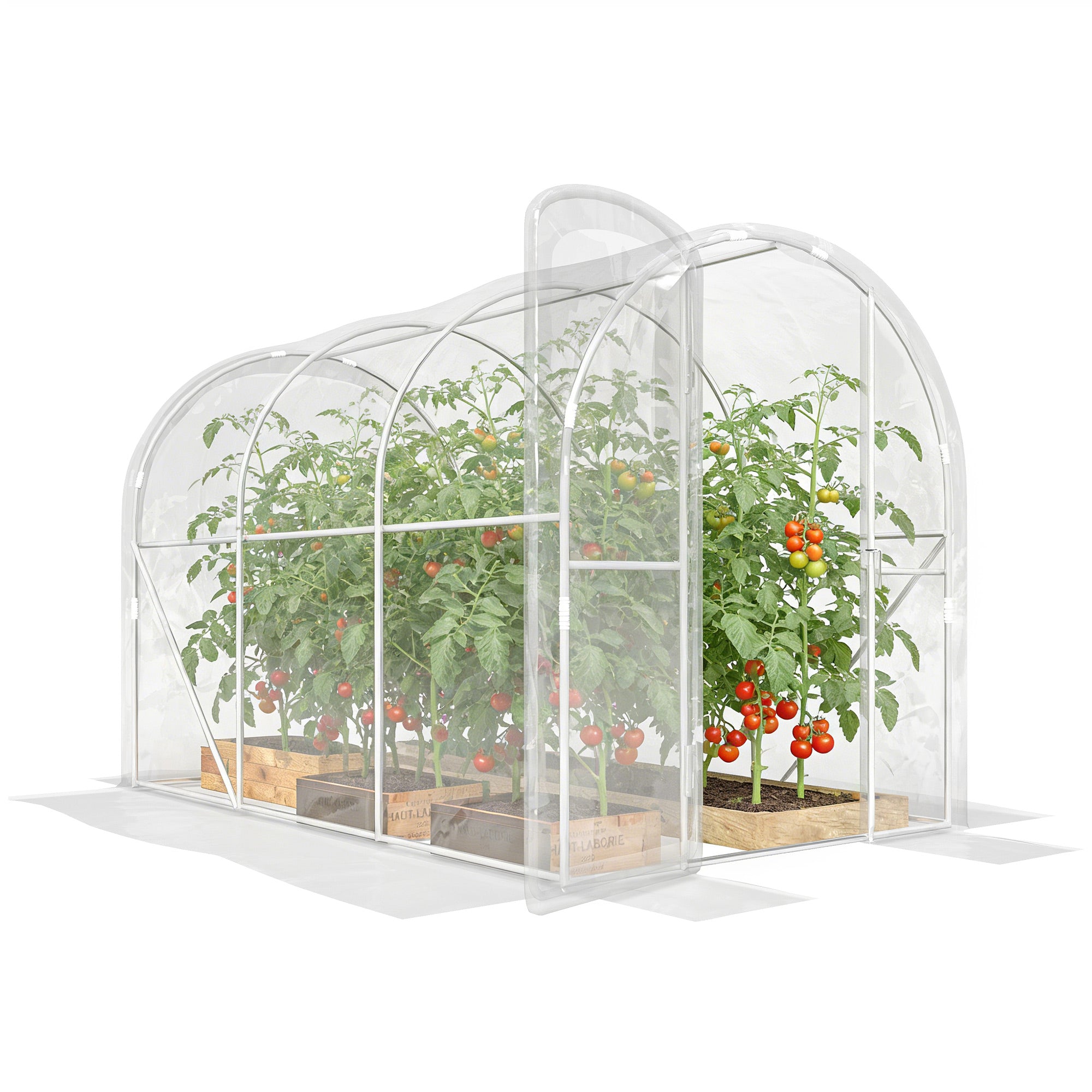Tunnel Greenhouse 3 x 2 x 1.95 m (9.8 x 6.6 x 6.4 ft), 6 m² (64.6 sq ft), 150 g/m² UV PE Cover with Hinged Door — For Vegetables, Plants & Flowers