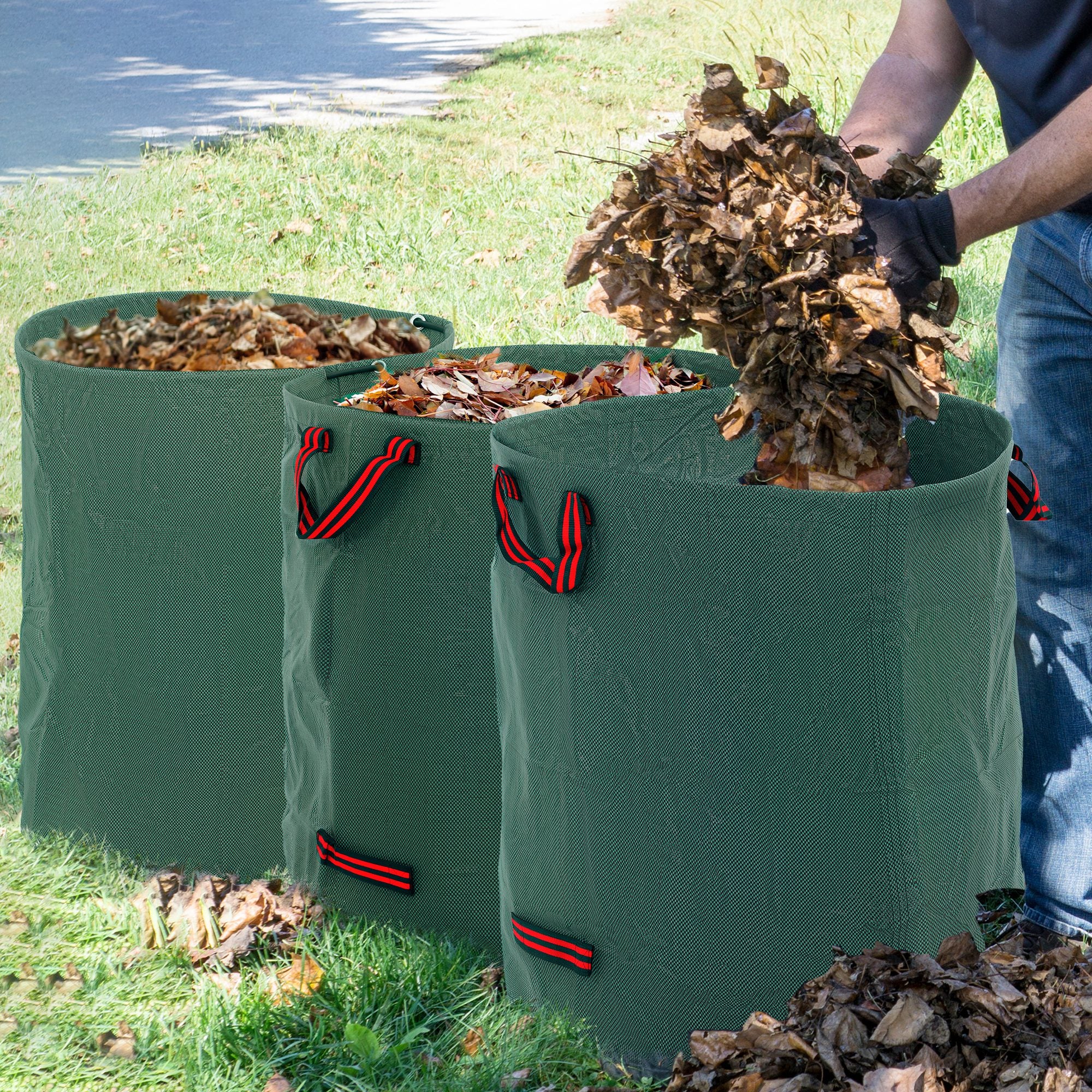Garden Bag 3x272L Waterproof Garden Waste Bag with Handles, Stable Leaf Bag, Self-standing Garden Bags with UV Protection, Reusable Garden Waste Bags for Green Waste