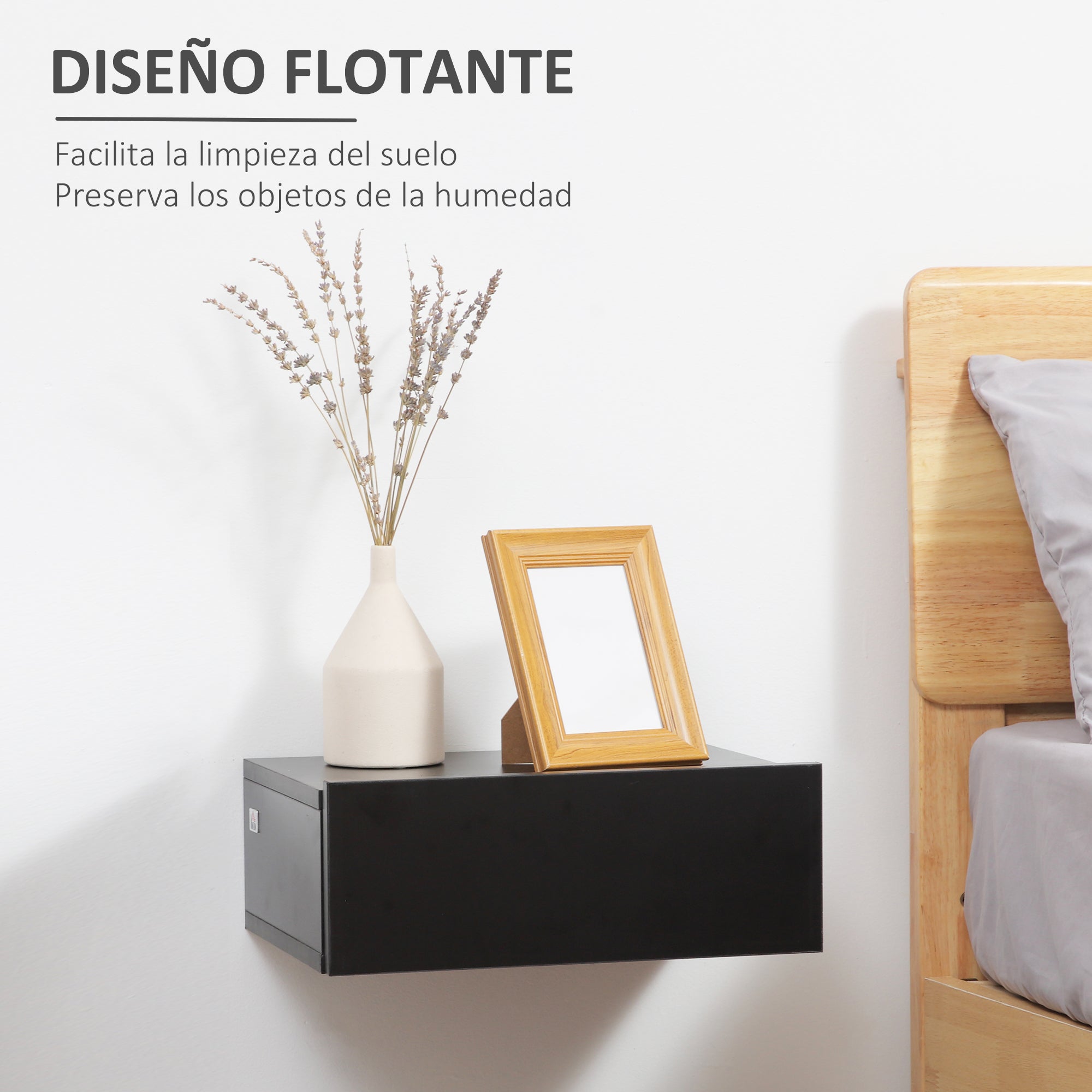 Set of 2 Floating Bedside Tables with 1 Drawer Wall Mounted Design Modern Style for Bedroom 40x30x15 cm Black