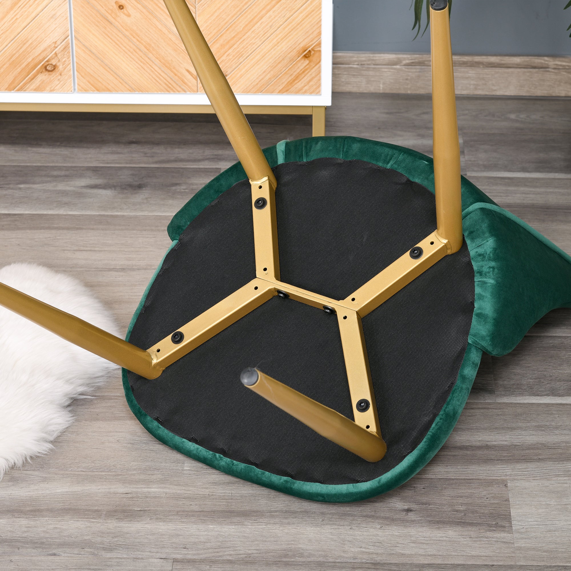 Set of 2 Modern Upholstered Dining Chairs with Backrest, Iron Legs for Kitchen, Living Room or Lounge in Modern Style, Green, 50x56.5x85cm