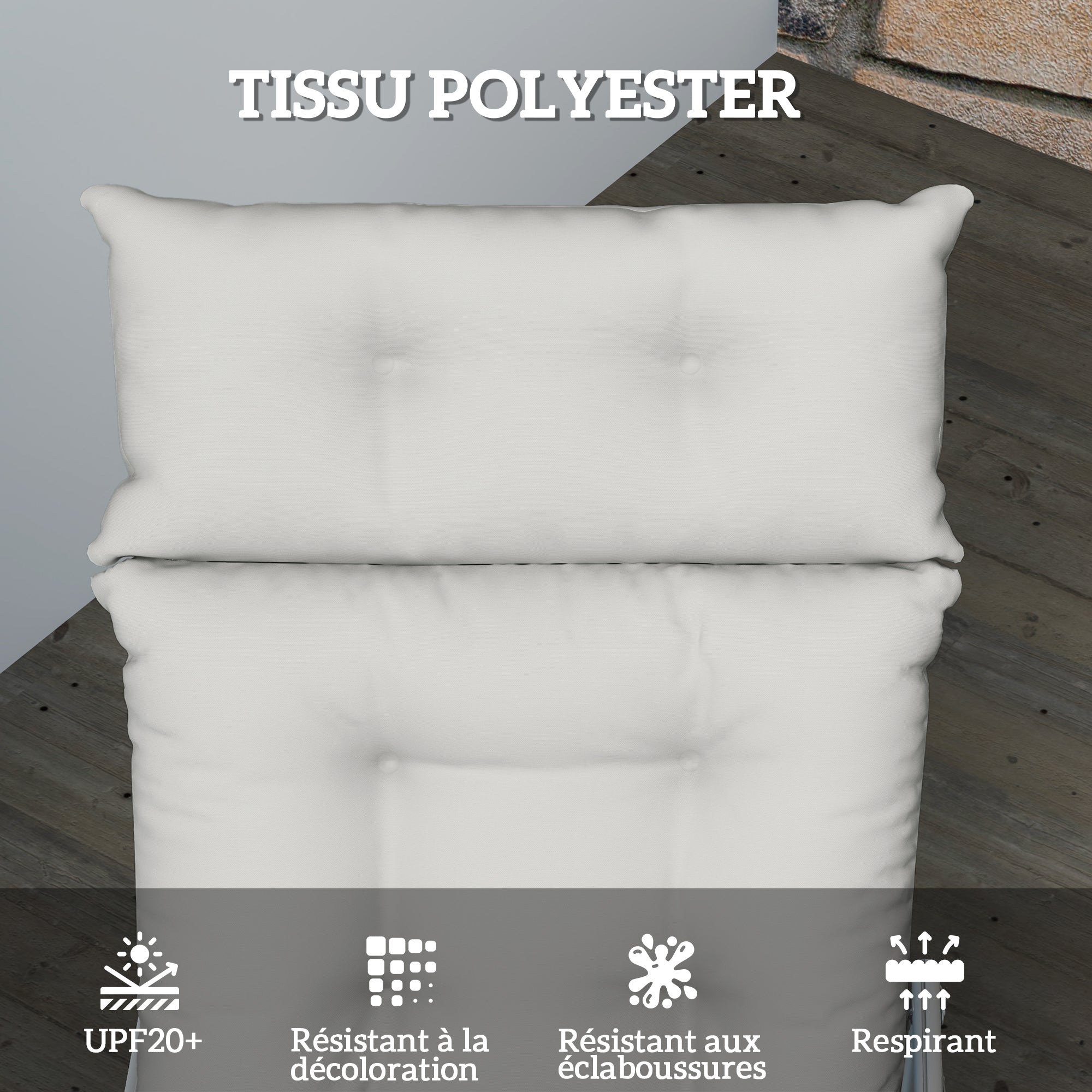 Thick Sun Lounger Cushion, Lounger Cushion 190 x 56 x 10 cm, UPF20+, Lounger Mattress with Six Fastenings, for Garden, Patio, Balcony, Light Gray