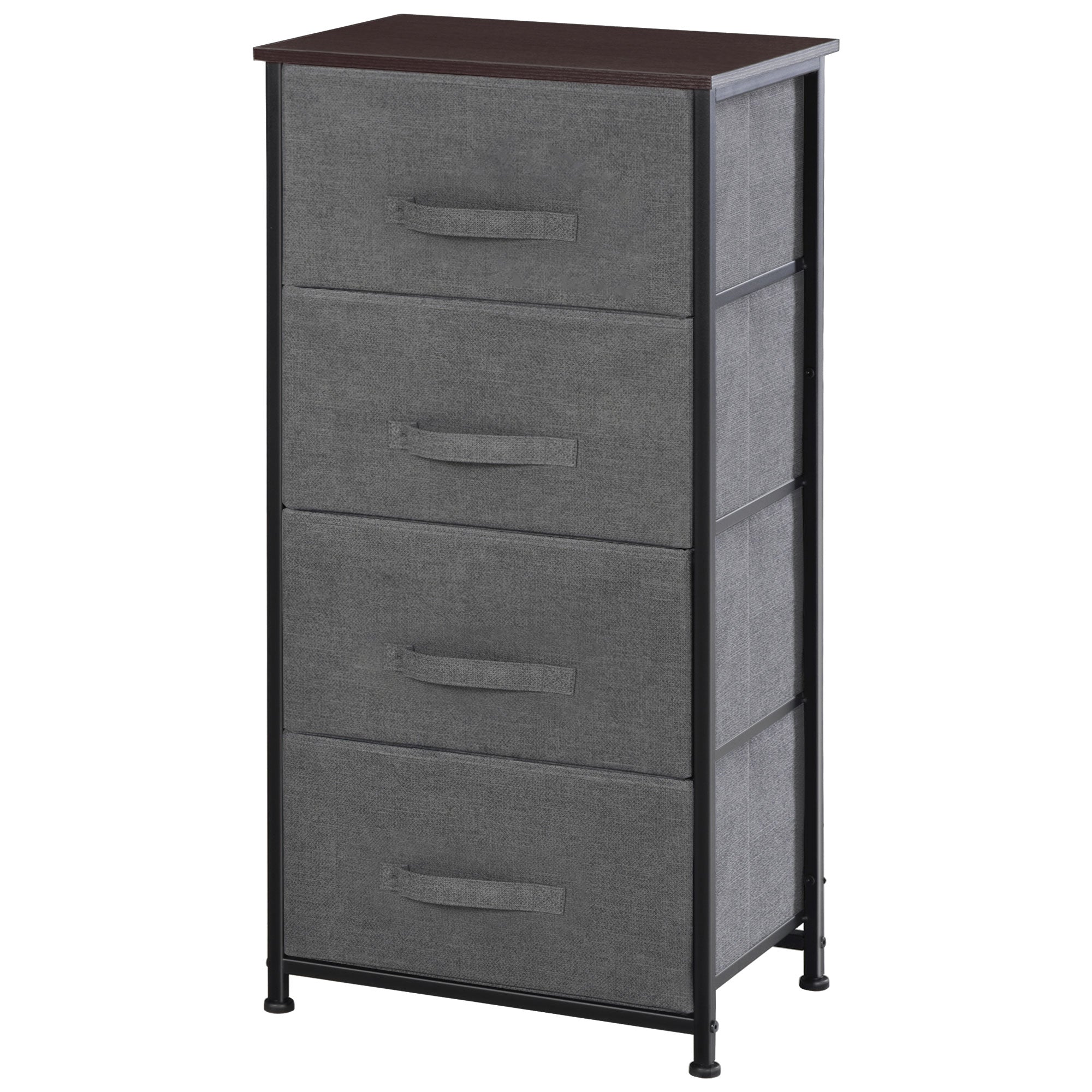Fabric Chest of Drawers Storage Unit 4 Drawers Chiffonier dim. 45L x 30W x 92H cm Gray Metal Frame