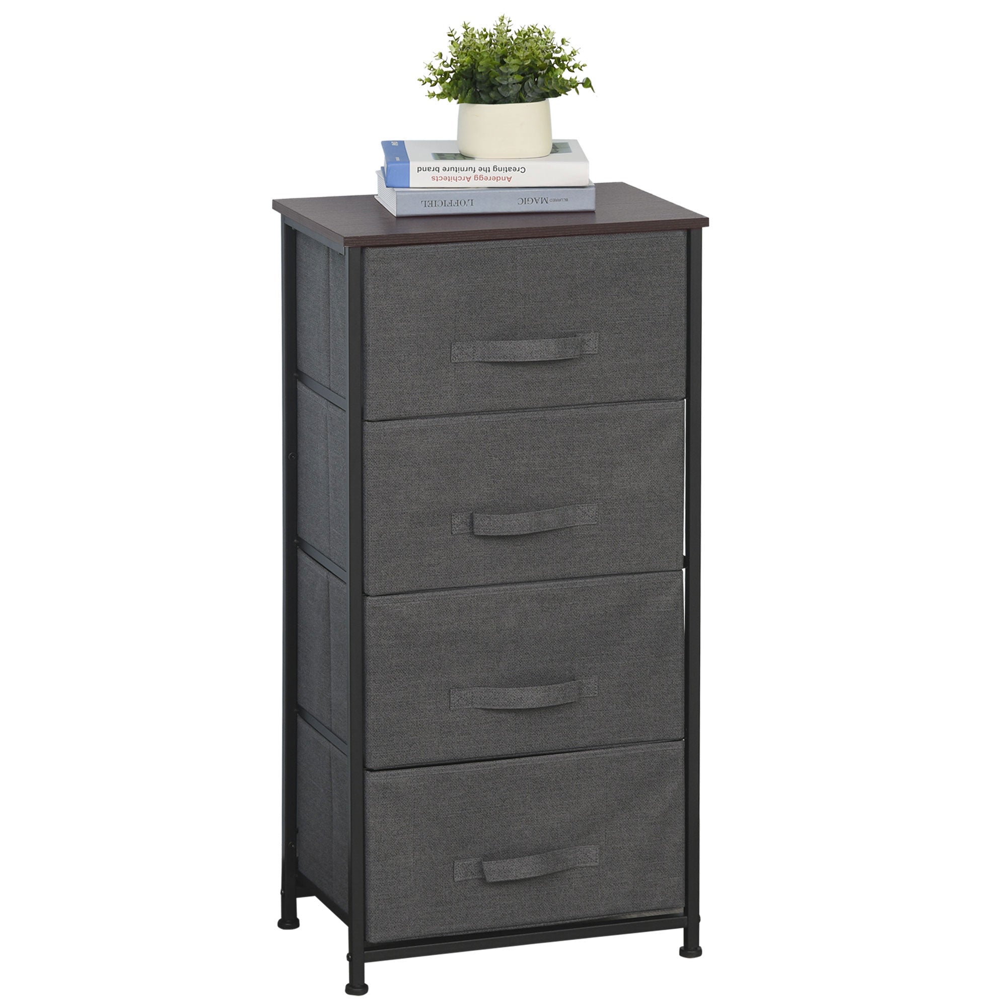 Fabric Chest of Drawers Storage Unit 4 Drawers Chiffonier dim. 45L x 30W x 92H cm Gray Metal Frame