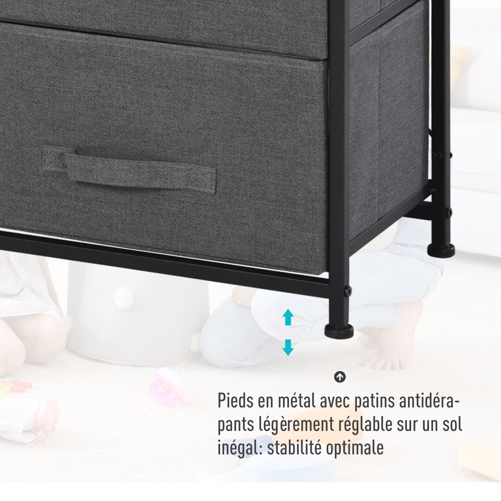 Fabric Chest of Drawers Storage Unit 4 Drawers Chiffonier dim. 45L x 30W x 92H cm Gray Metal Frame