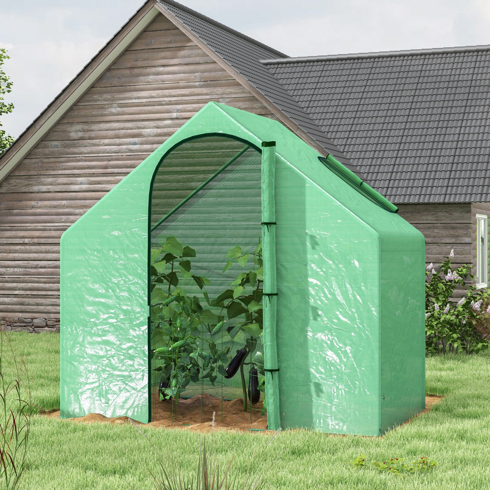 Greenhouse with Window, Roll-Up Door, Winterproof Steel Frame Greenhouse, Greenhouse for Balcony, Garden, Tomato House 180 x 100 x 168 cm, Tomato Greenhouse for Tomatoes, Vegetables, Dark Green