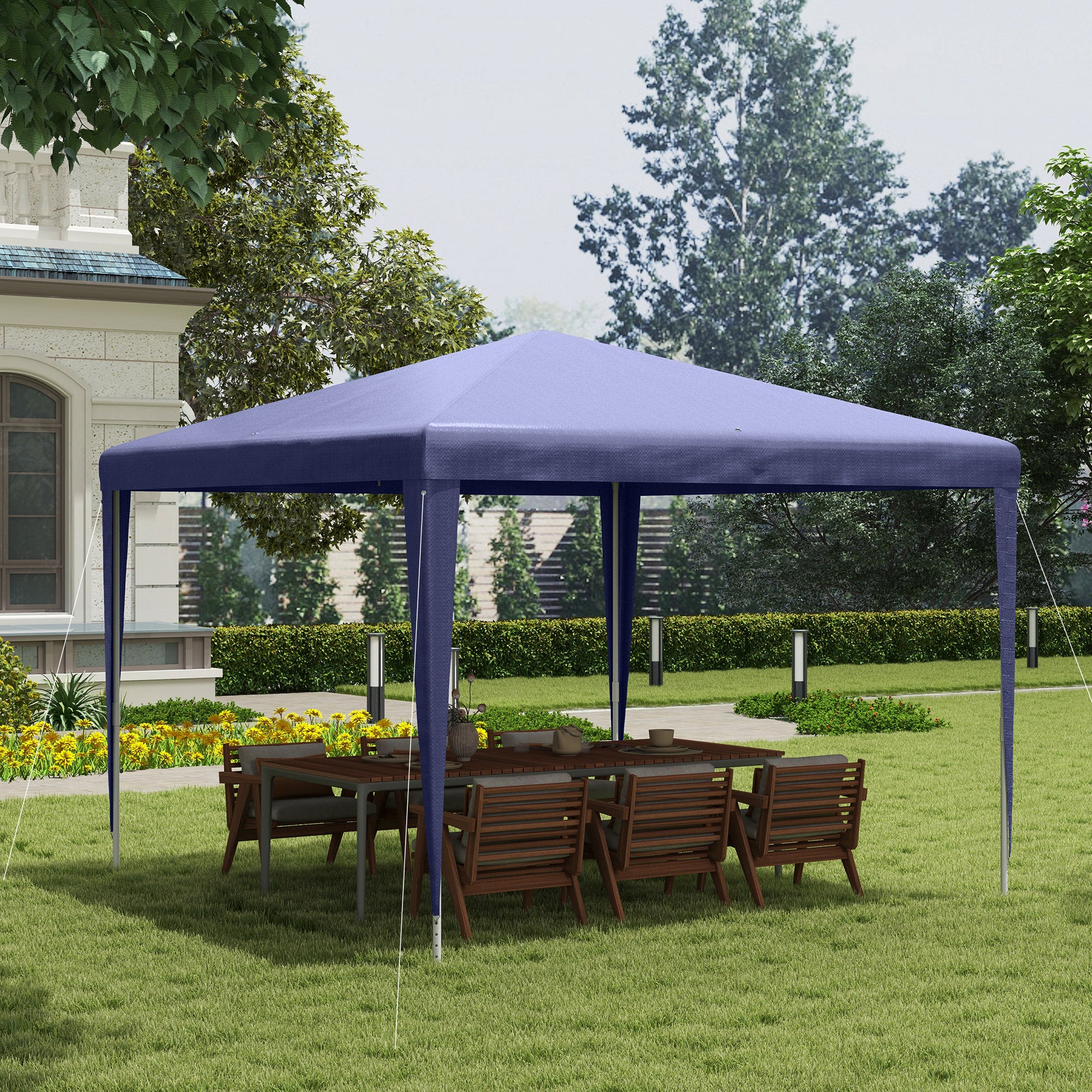 Foldable 3x3m Garden Gazebo Pavilion Canopy with 4 Drainage Holes and Anti-UV Steel Frame for Terrace Patio Outdoor Camping Blue