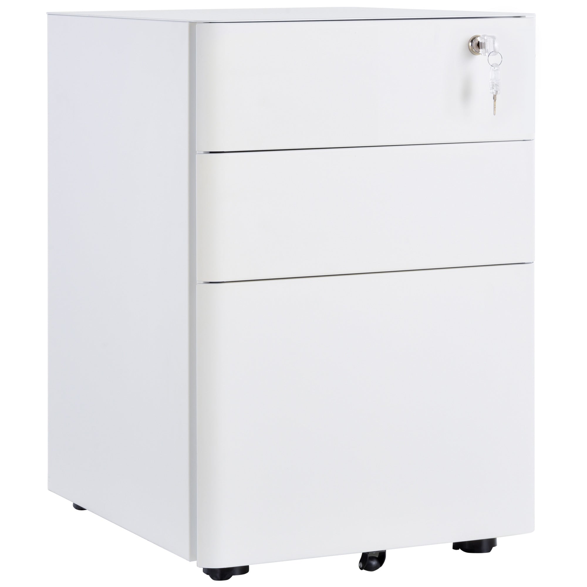 Rolling Container, Mobile Filing Cabinet with 3 Drawers, Lockable Office Cabinet with Hanging File Drawer, Storage, Steel, 39 x 48 x 59 cm White