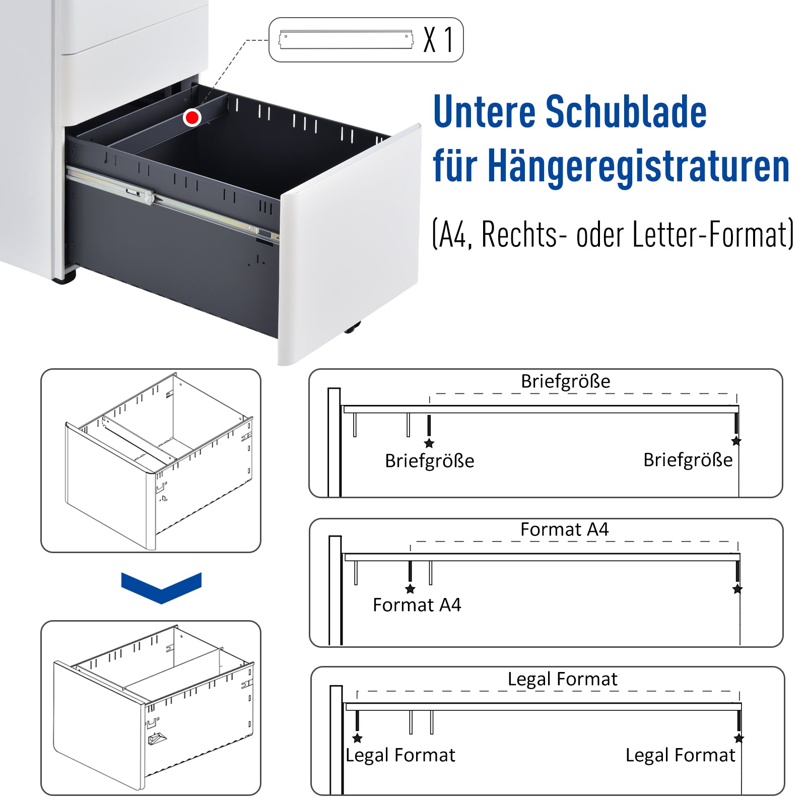 Rolling Container, Mobile Filing Cabinet with 3 Drawers, Lockable Office Cabinet with Hanging File Drawer, Storage, Steel, 39 x 48 x 59 cm White