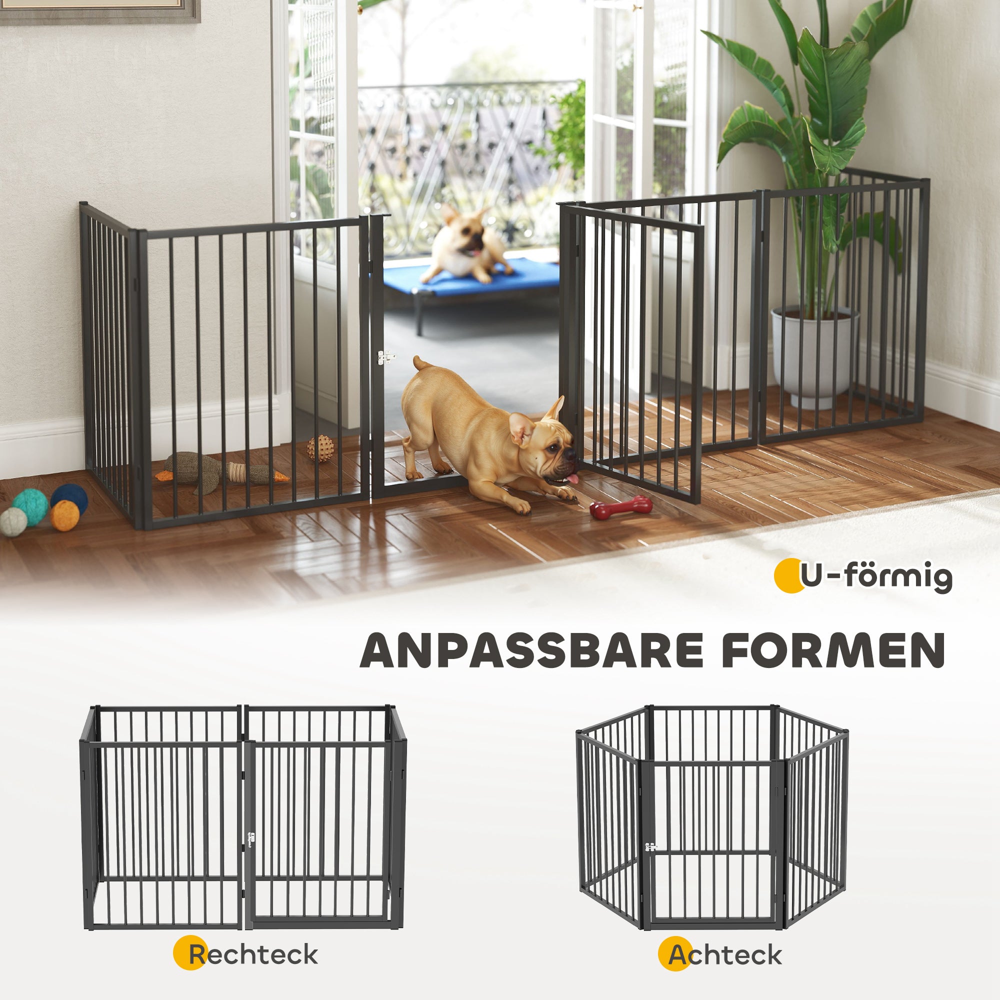 Puppy Playpen 76 cm High, 6-Piece Puppy Playpen with Door, Pet Playpen for Small to Medium Dogs, Rabbits, Guinea Pigs, Steel, Black