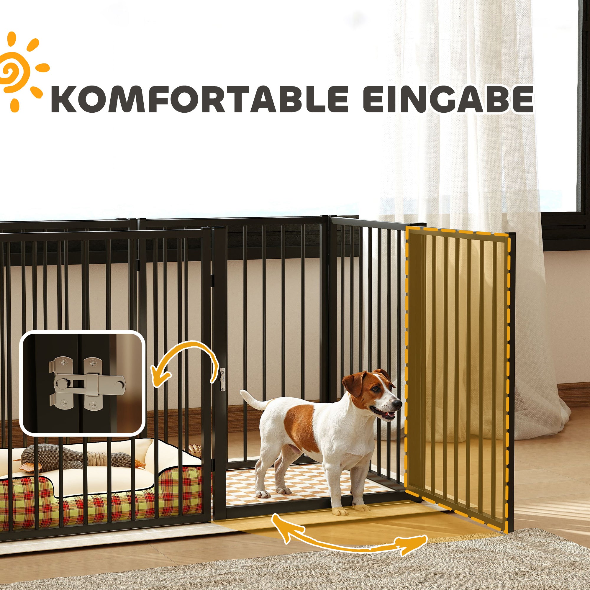 Puppy Playpen 76 cm High, 6-Piece Puppy Playpen with Door, Pet Playpen for Small to Medium Dogs, Rabbits, Guinea Pigs, Steel, Black