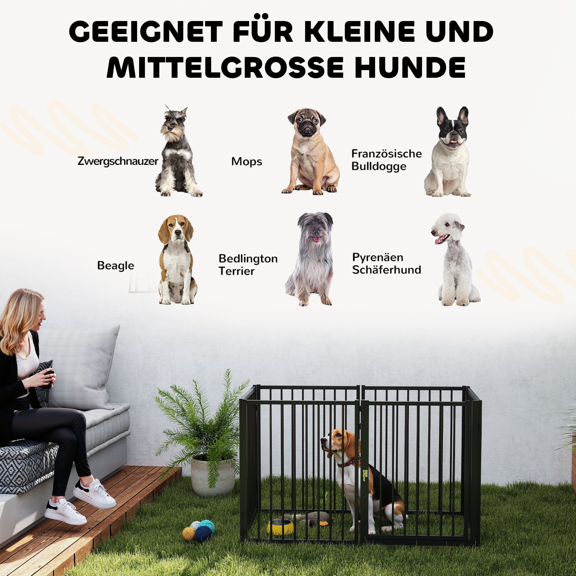 Puppy Playpen 76 cm High, 6-Piece Puppy Playpen with Door, Pet Playpen for Small to Medium Dogs, Rabbits, Guinea Pigs, Steel, Black