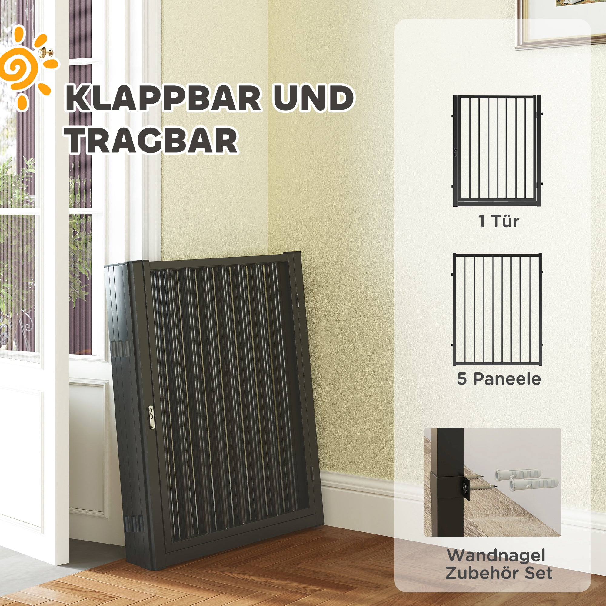 Puppy Playpen 76 cm High, 6-Piece Puppy Playpen with Door, Pet Playpen for Small to Medium Dogs, Rabbits, Guinea Pigs, Steel, Black