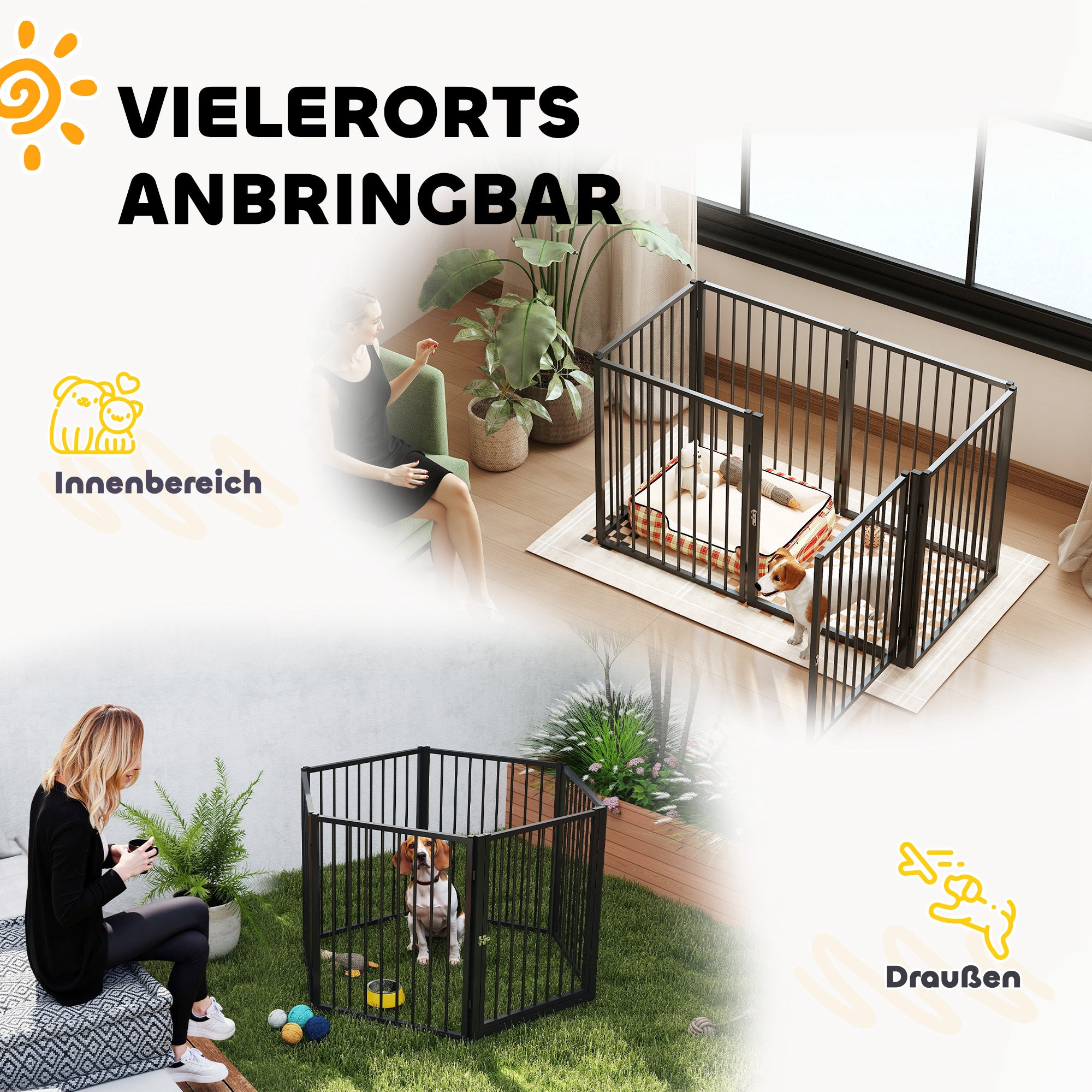 Puppy Playpen 76 cm High, 6-Piece Puppy Playpen with Door, Pet Playpen for Small to Medium Dogs, Rabbits, Guinea Pigs, Steel, Black