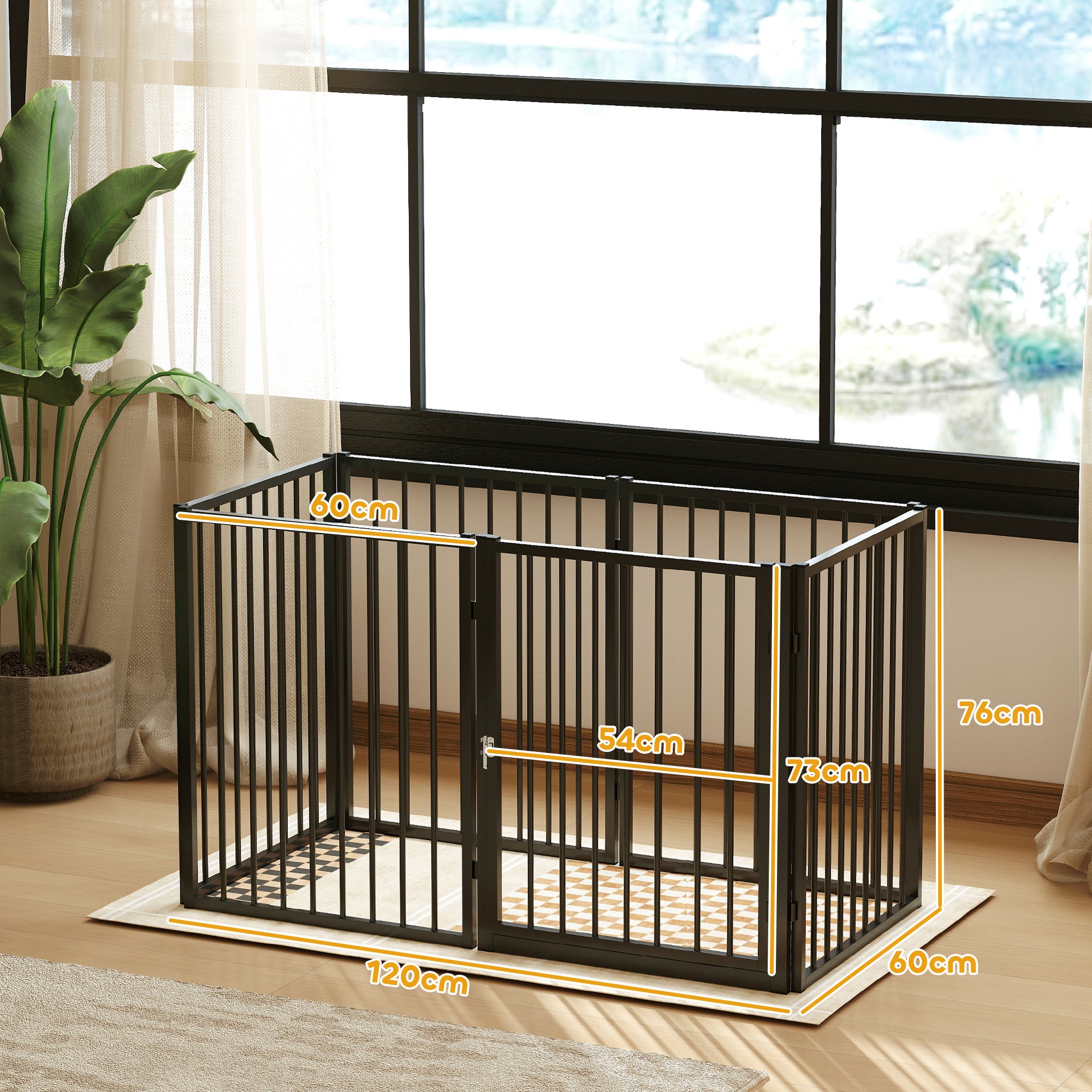 Puppy Playpen 76 cm High, 6-Piece Puppy Playpen with Door, Pet Playpen for Small to Medium Dogs, Rabbits, Guinea Pigs, Steel, Black