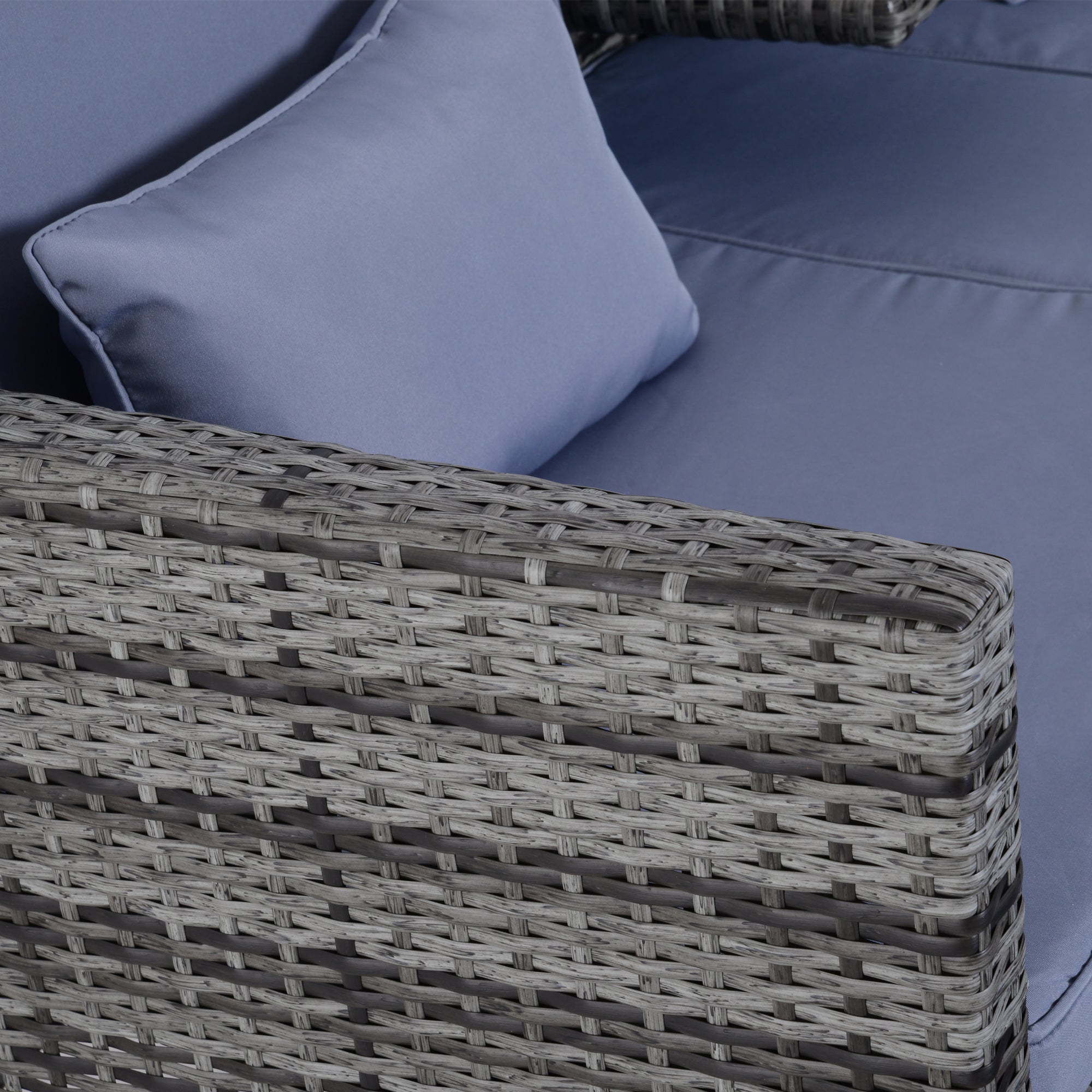 3 Piece Garden Sofa Patio Furniture Lounge Set Rattan Furniture Grey Poly Rattan + Metal 2-Seater Sofa 2 x Ottoman Cushions