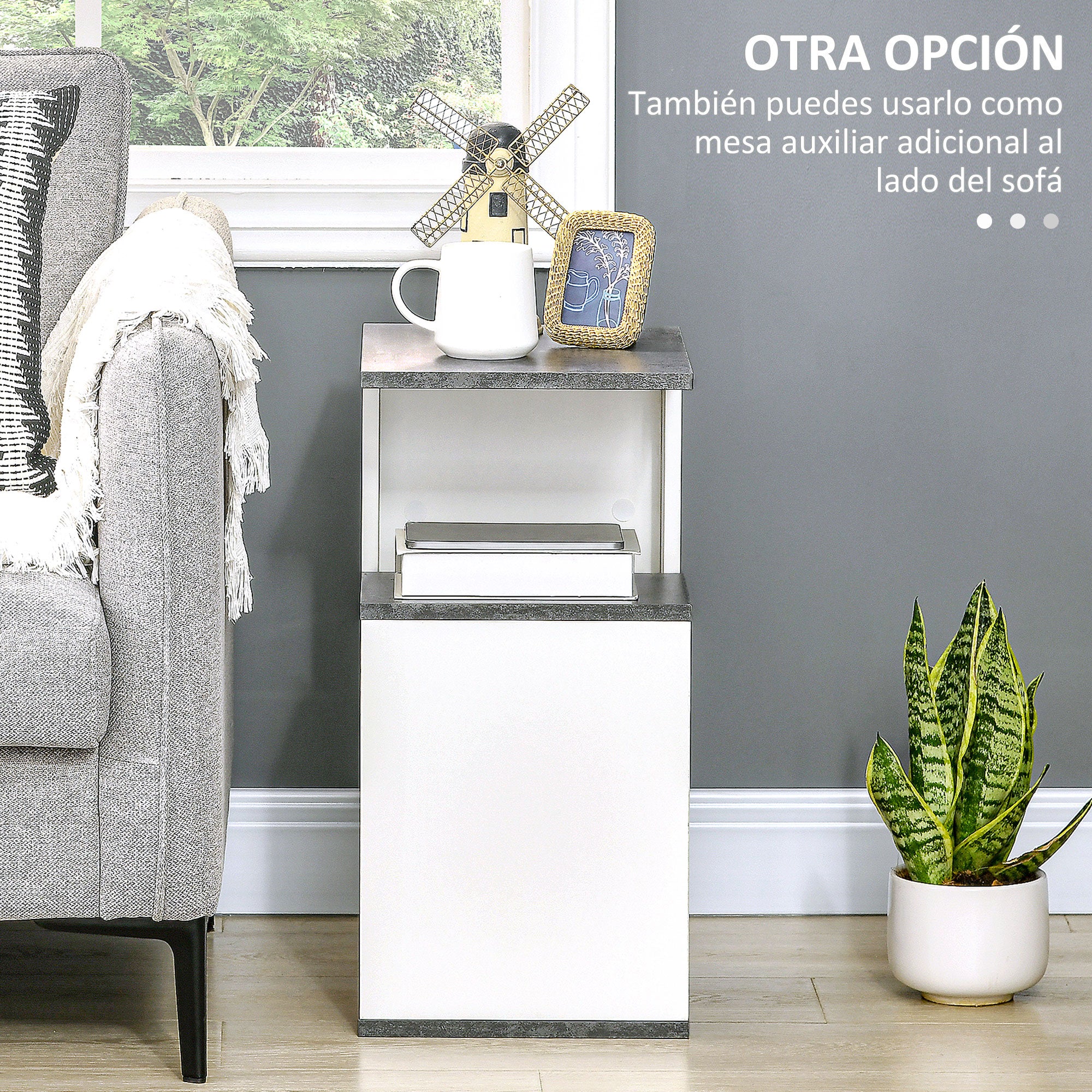 Bedside Table Nightstand Side Table with 2 Storage Shelves for Bedroom Living Room Bed Office Modern Style 35x29.5x60 cm Gray and White