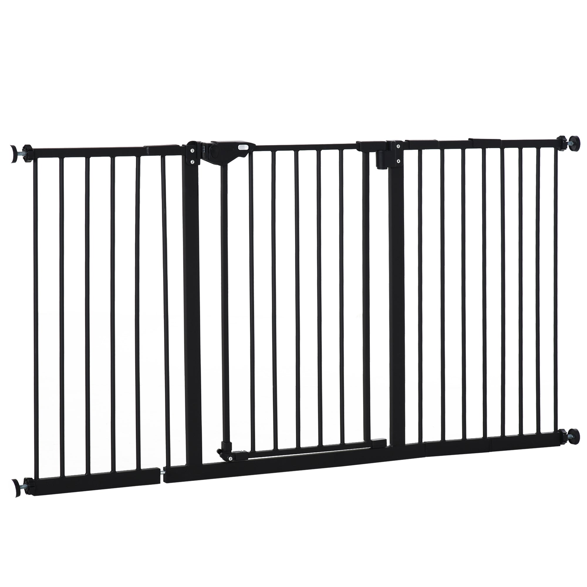Door Safety Gate Stair Gate with 17.5/20.3/30.5 cm Extension Door Gate without Drilling Stair Gate for Widths 74-147.5 cm Swivelable on Both Sides Metal Black