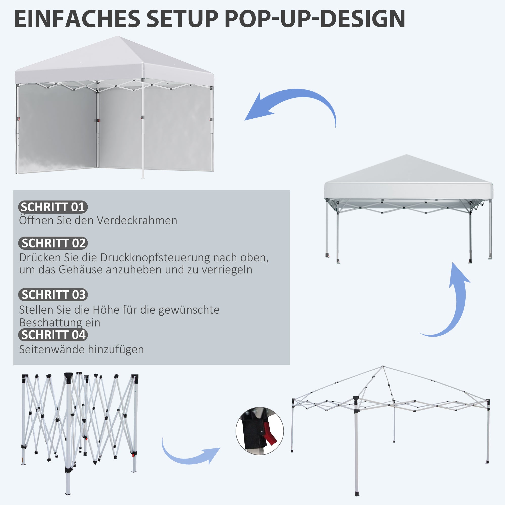 Pavilion approx. 3x3m, water-repellent Stable Winterproof Pop-up Folding Pavilion with 2 Side Walls, UV 30+ Protection, Foldable Party Tent Garden Tent with Bag, Garden Pavilion for Camping, White
