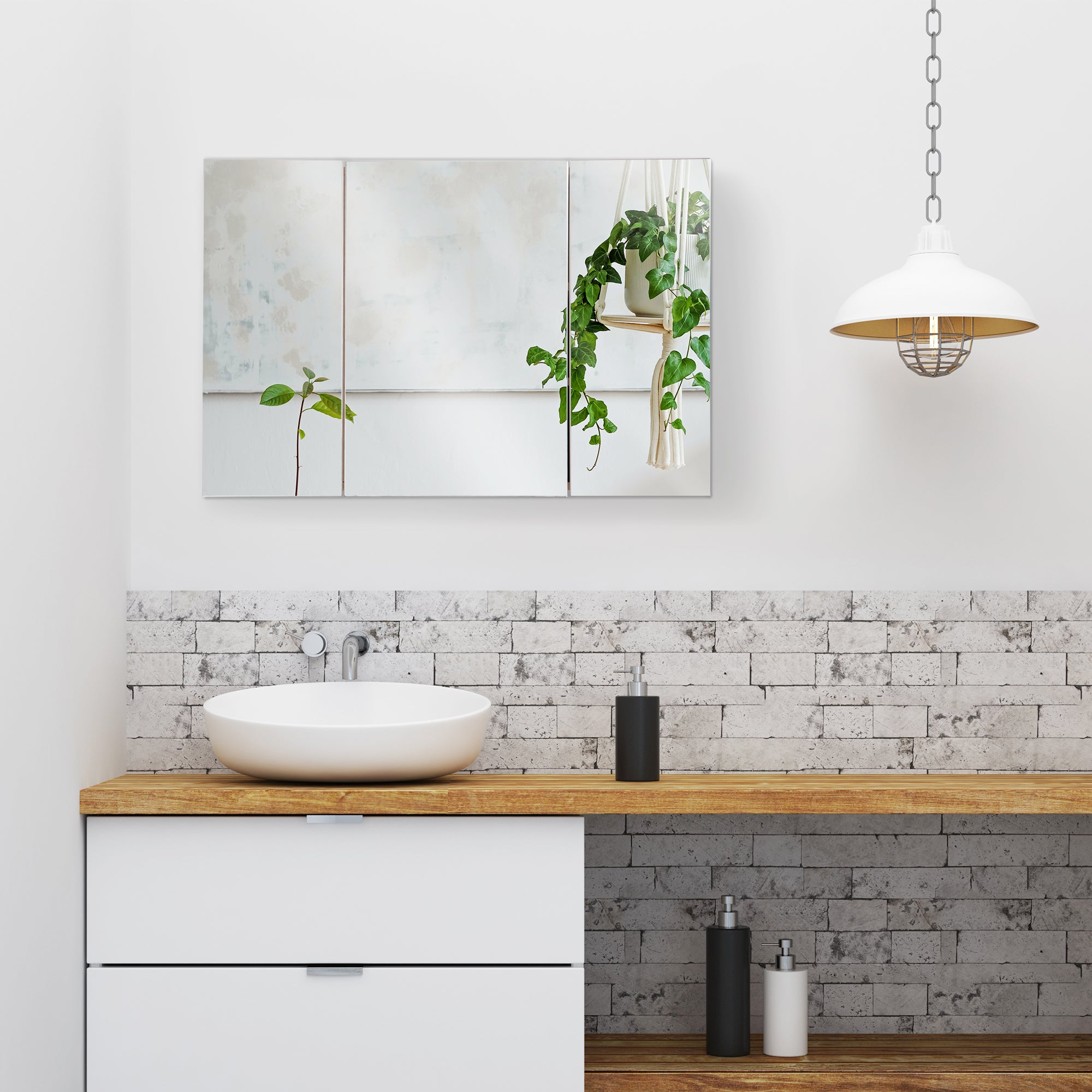 Bathroom Cabinet with Mirror Bathroom Mirror Cabinet with 3 Doors and Adjustable Shelves for Bathroom Bedroom Modern Style 90x60x13.5 cm Oak