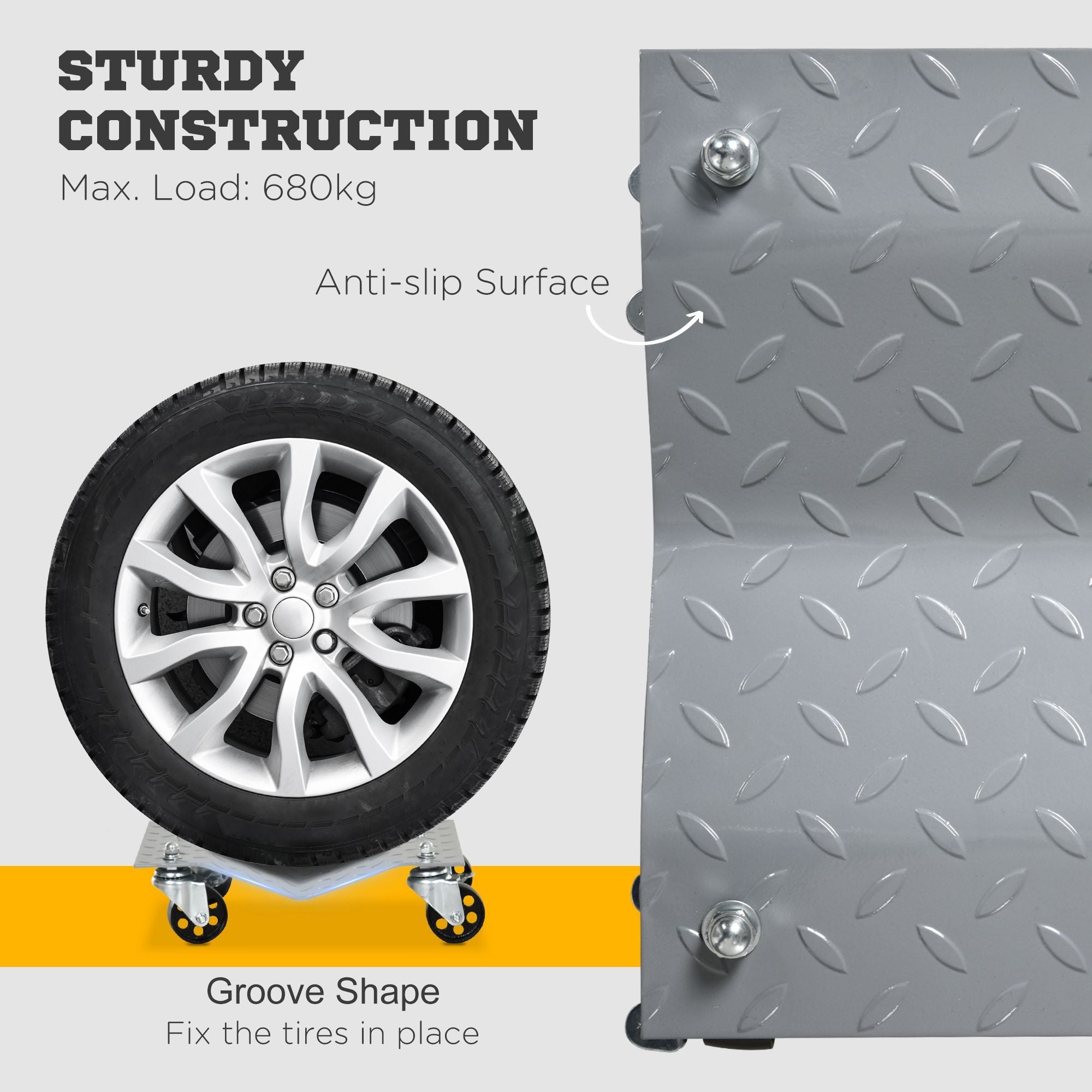 Parking Lift 2 Pieces Parking Aid Tire Change Jack with 4 Wheels for Car Gray 40.5L x 30W x 13.5H cm