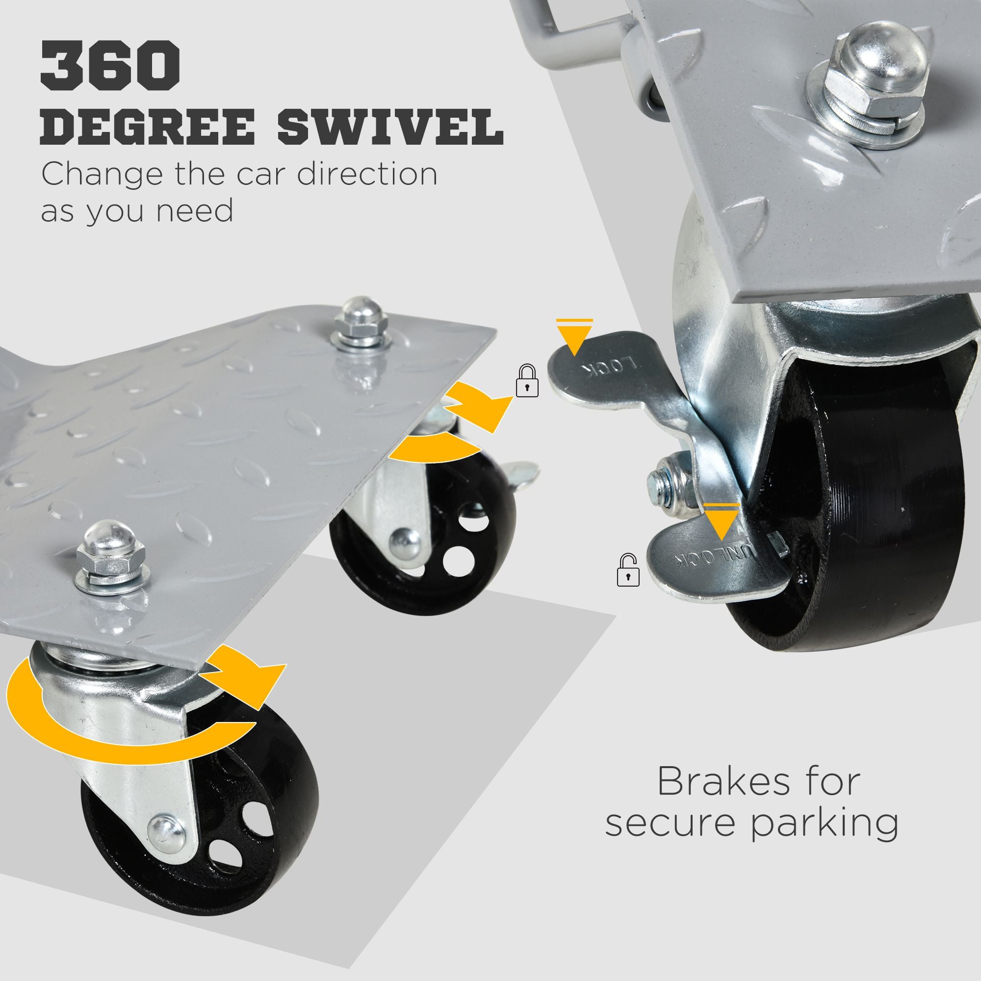 Parking Lift 2 Pieces Parking Aid Tire Change Jack with 4 Wheels for Car Gray 40.5L x 30W x 13.5H cm