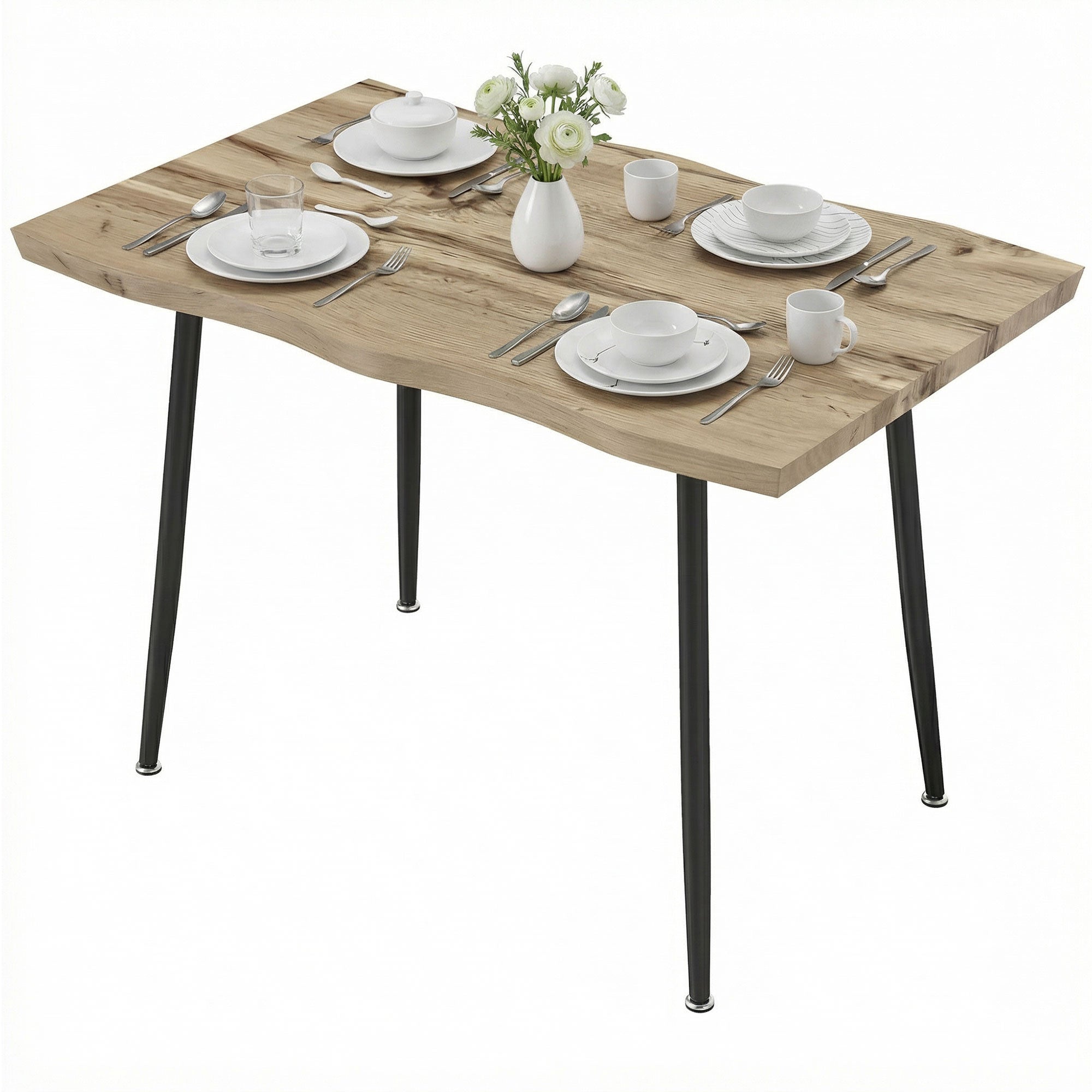 Dining Table for 4, 110 x 70 x 75 cm (43.3 x 27.6 x 29.5 in) Nordic Modern Kitchen Table with Steel Frame, Oak-Effect Top