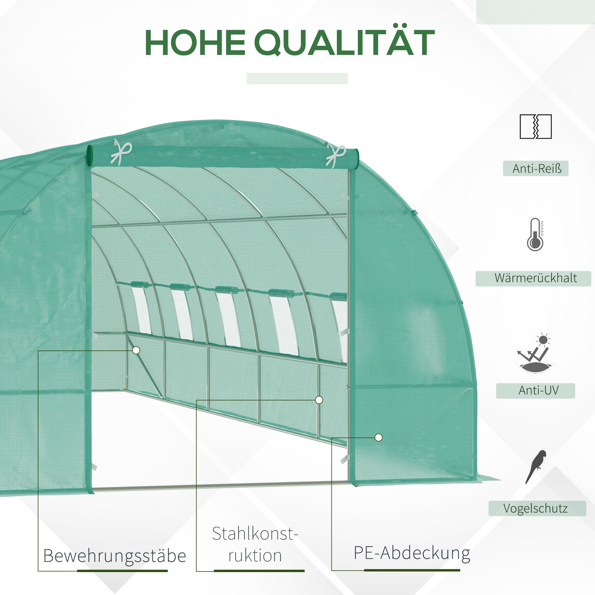 Greenhouse 800x300x200cm Foil Greenhouse Tomato House with Door, 12 Windows, Foil Tunnel Made of Galvanized Steel, PE, Stable Greenhouse Plant Tunnel, Including Ground Anchors & Ropes