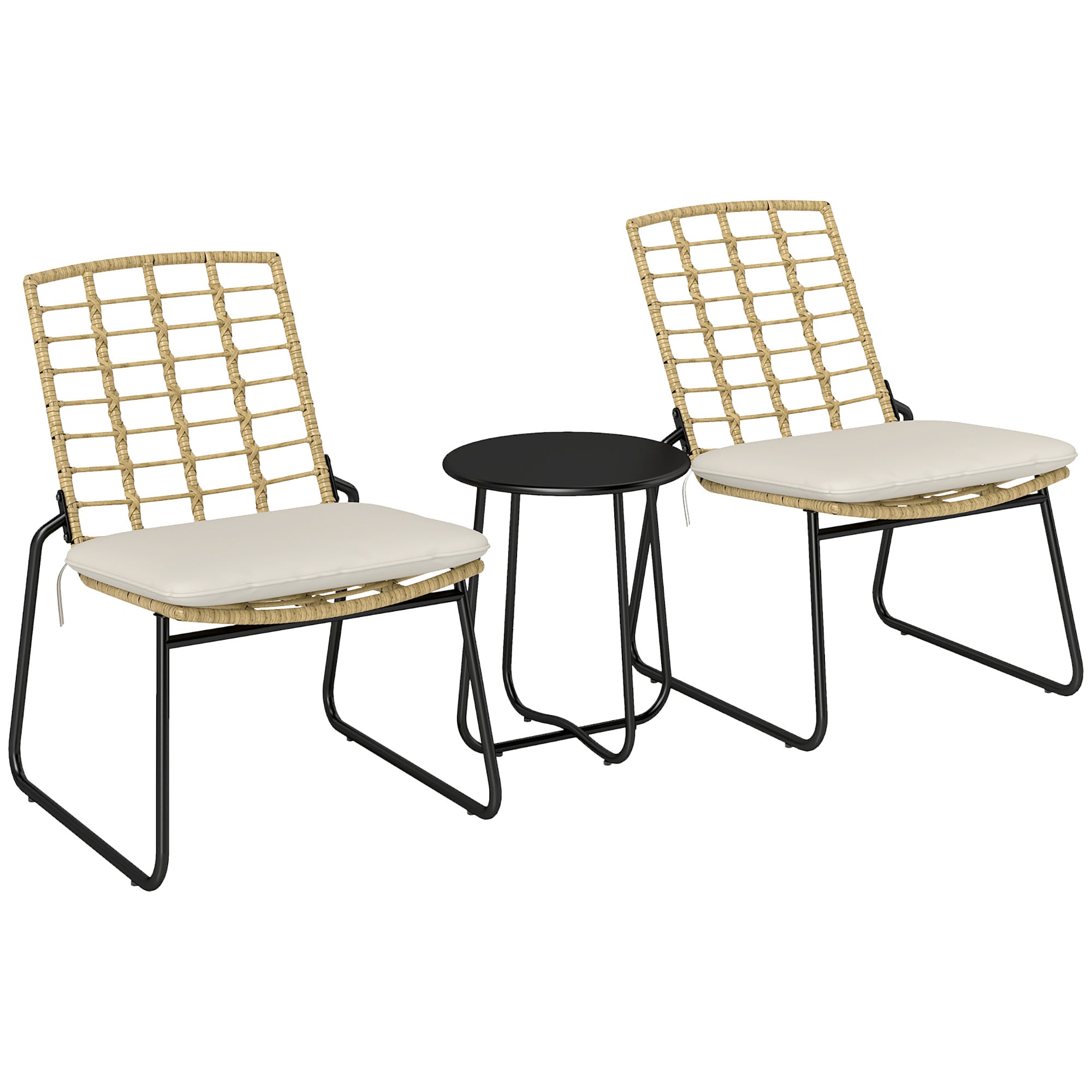 Rattan Garden Furniture Set, Patio Furniture Set for 2 Persons 3-piece Outdoor Seating Group with 2 Stackable Chairs, Table Cushions Weatherproof Garden Lounge for Terrace Balcony, Beige & Brown