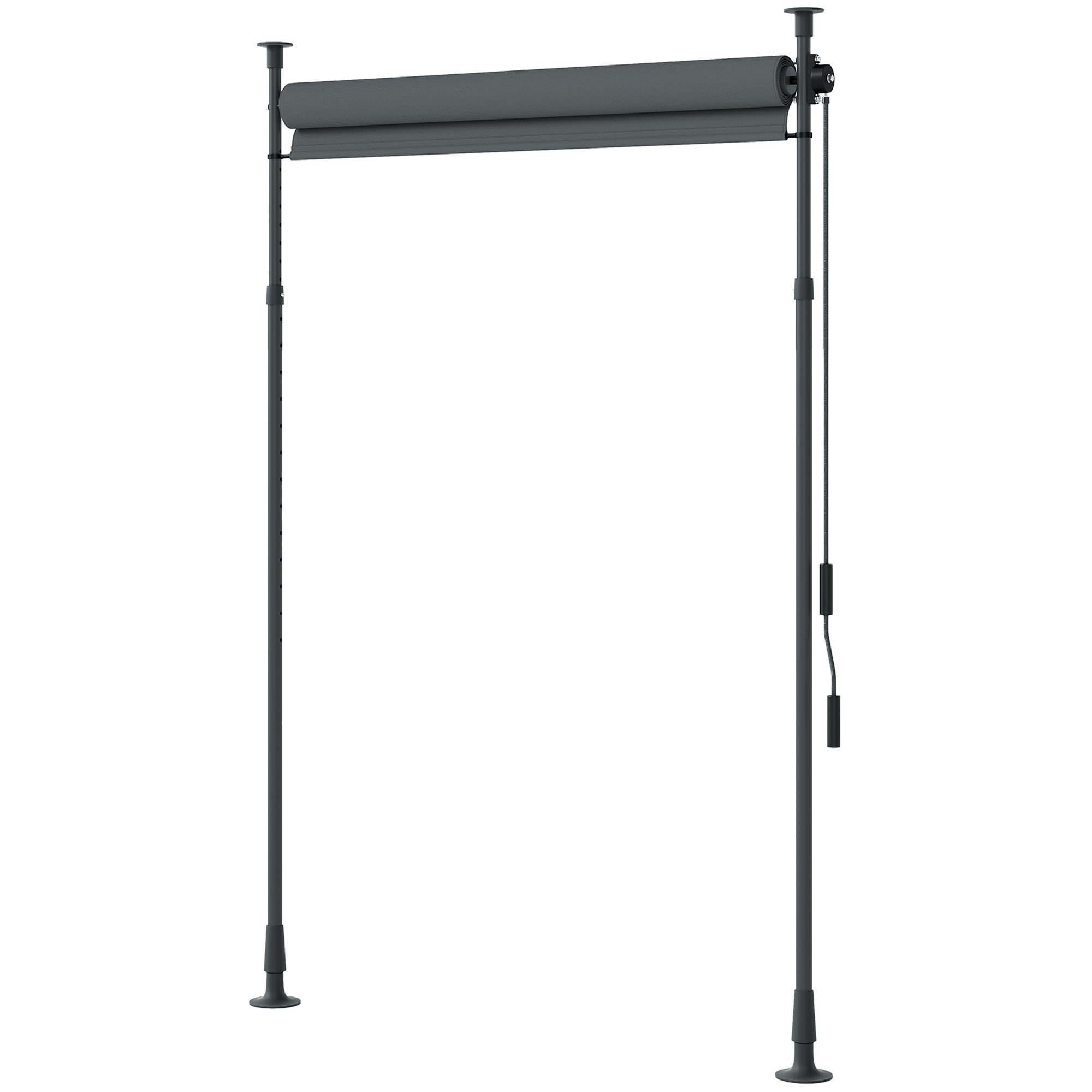 Outdoor Free-standing Awning Retractable Manual Awning Adjustable Length 2 x 2.2-3.1 m with Crank Installation Without Drilling Metal Aluminum Polyester Dark Grey