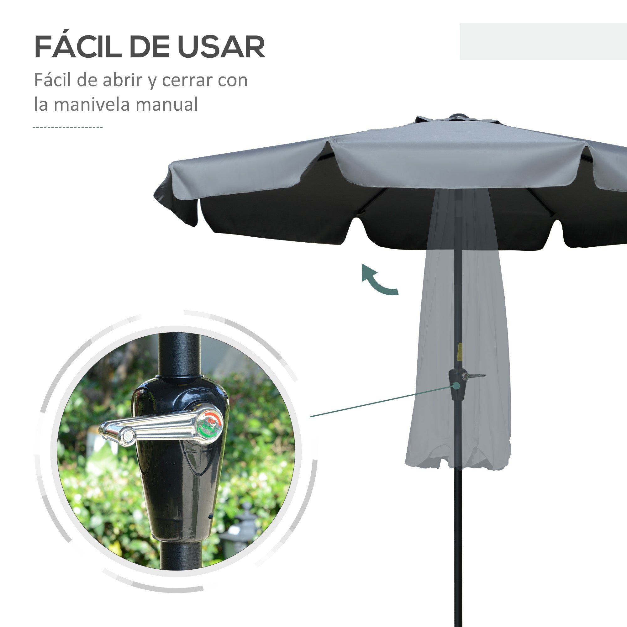 Garden Umbrella Ø266 cm Patio Umbrella Tilt with UV50+ Protection Aluminum Pole and Crank Sun Umbrella for Patio Terrace Dark Gray