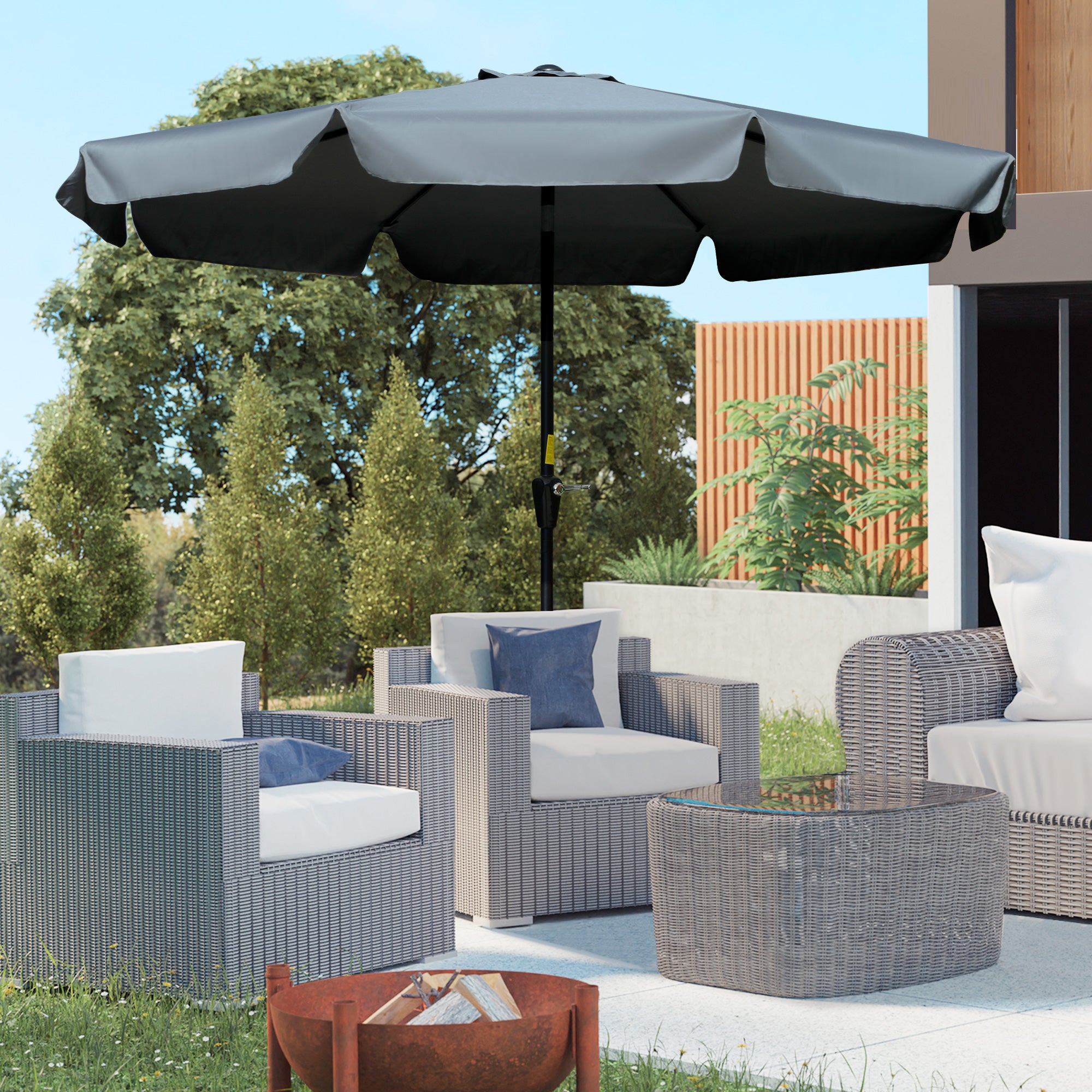 Garden Umbrella Ø266 cm Patio Umbrella Tilt with UV50+ Protection Aluminum Pole and Crank Sun Umbrella for Patio Terrace Dark Gray