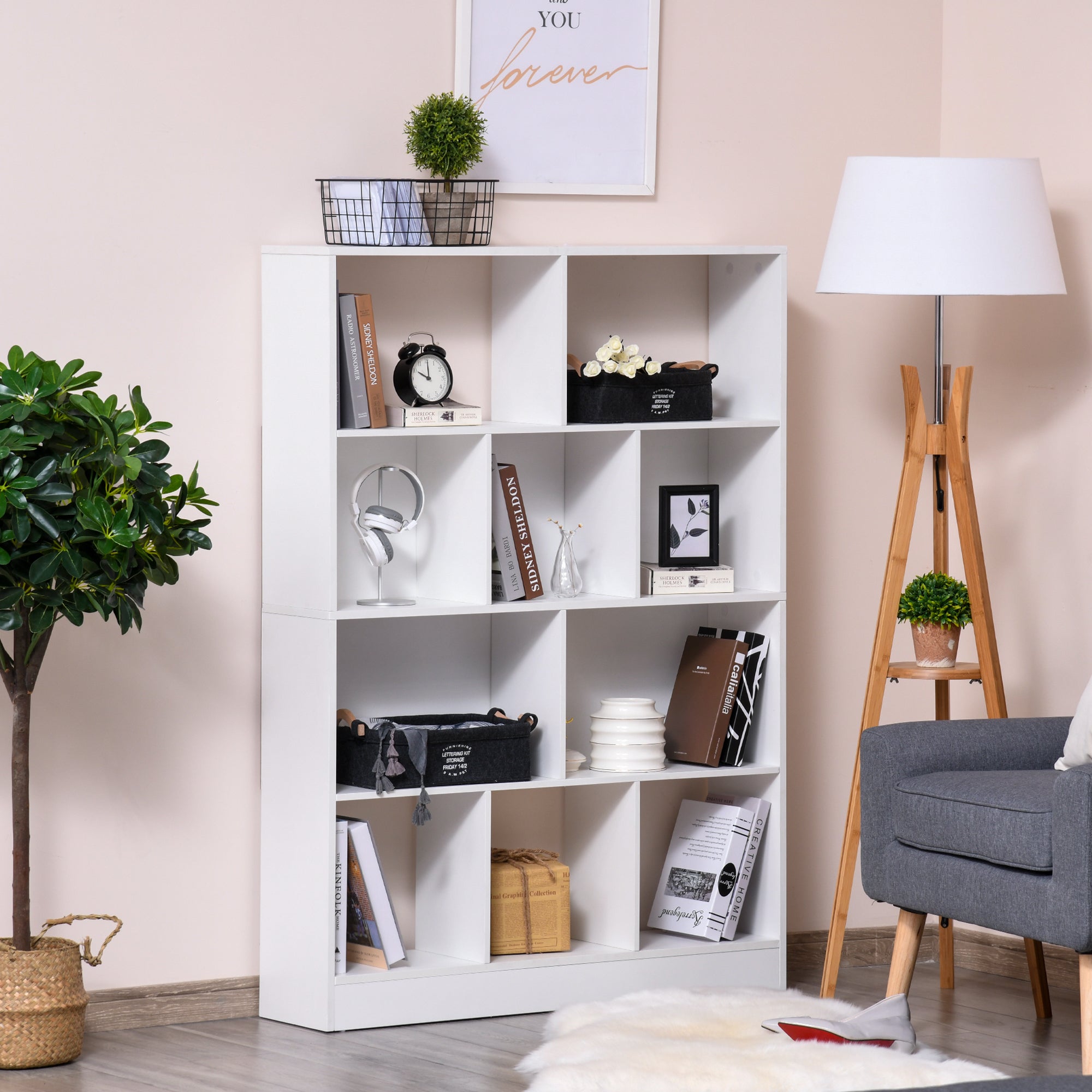 4-Tier Bookshelf with 10 Compartments Multi-Purpose Storage Shelves for Books Plants 100x23.8x140 cm White