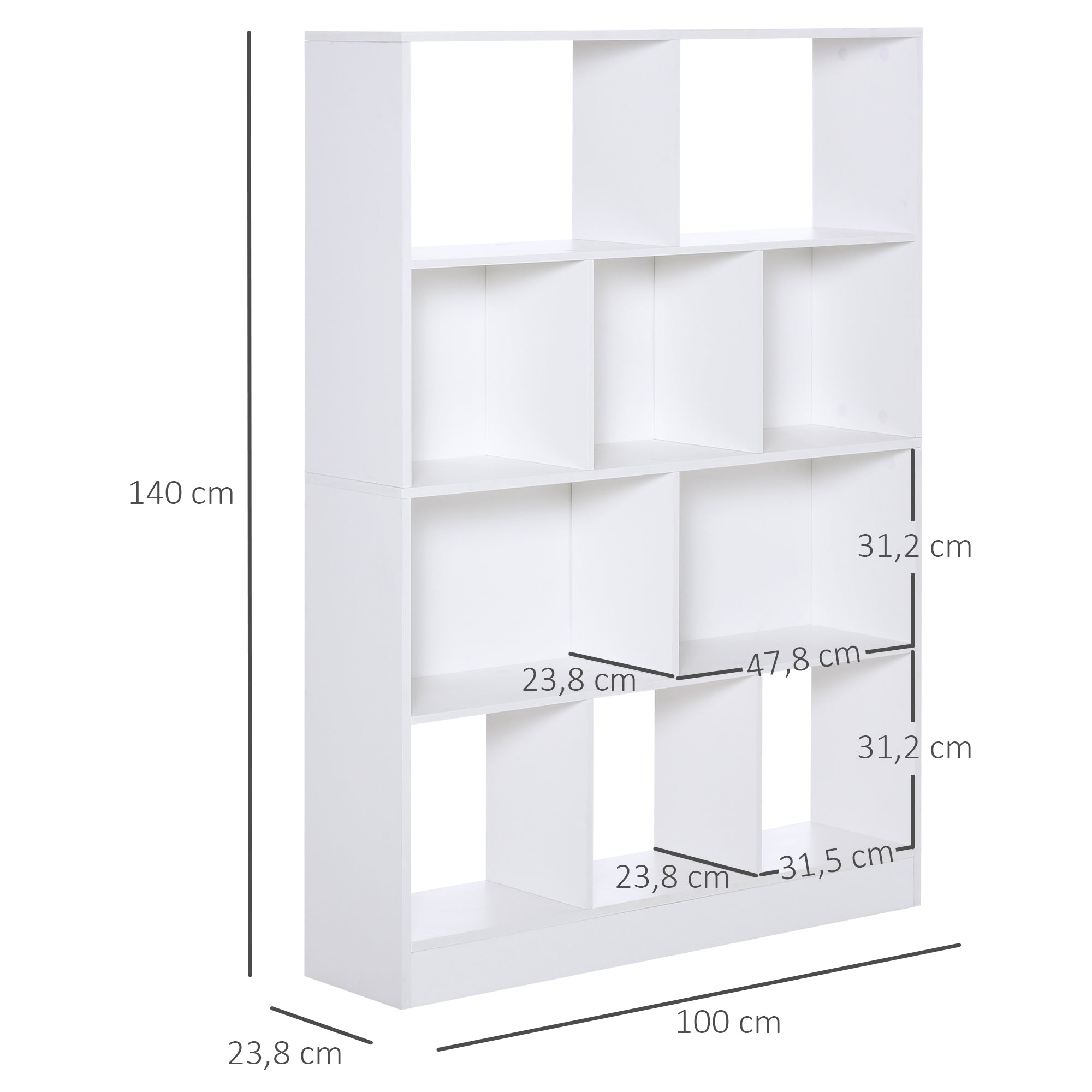 4-Tier Bookshelf with 10 Compartments Multi-Purpose Storage Shelves for Books Plants 100x23.8x140 cm White