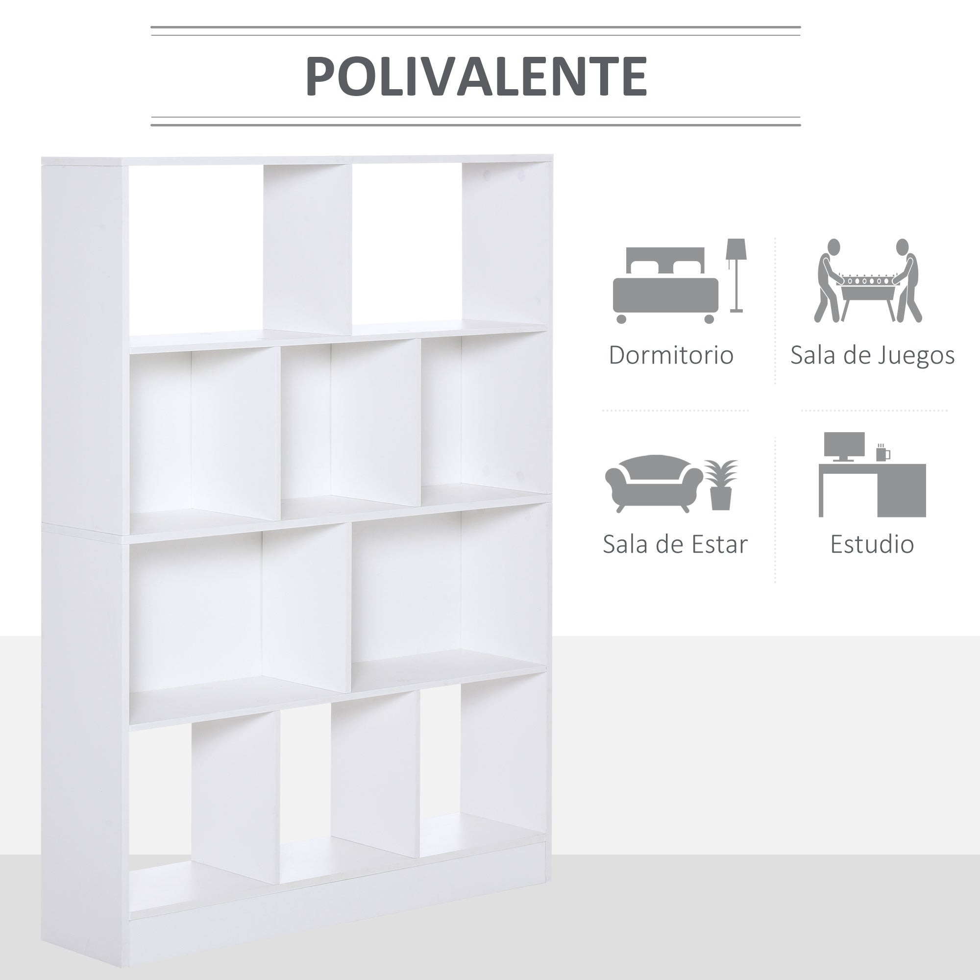 4-Tier Bookshelf with 10 Compartments Multi-Purpose Storage Shelves for Books Plants 100x23.8x140 cm White
