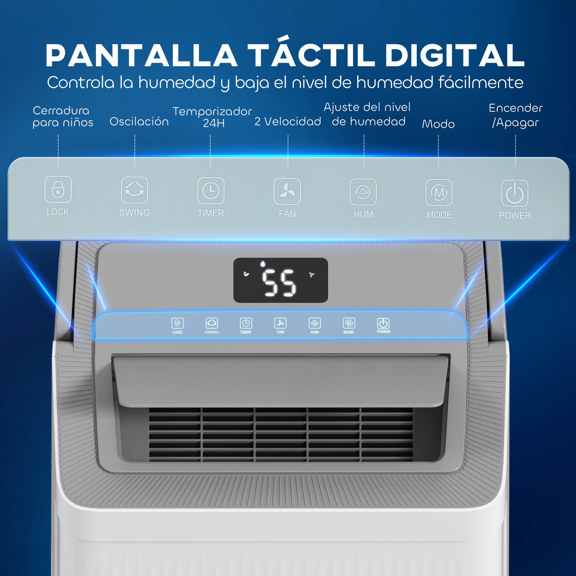 35L/day Dehumidifier Water Tank 5.5L Electric Dehumidifier with LED Screen 24H Timer Child Lock and Continuous Drainage for 40-100m² White