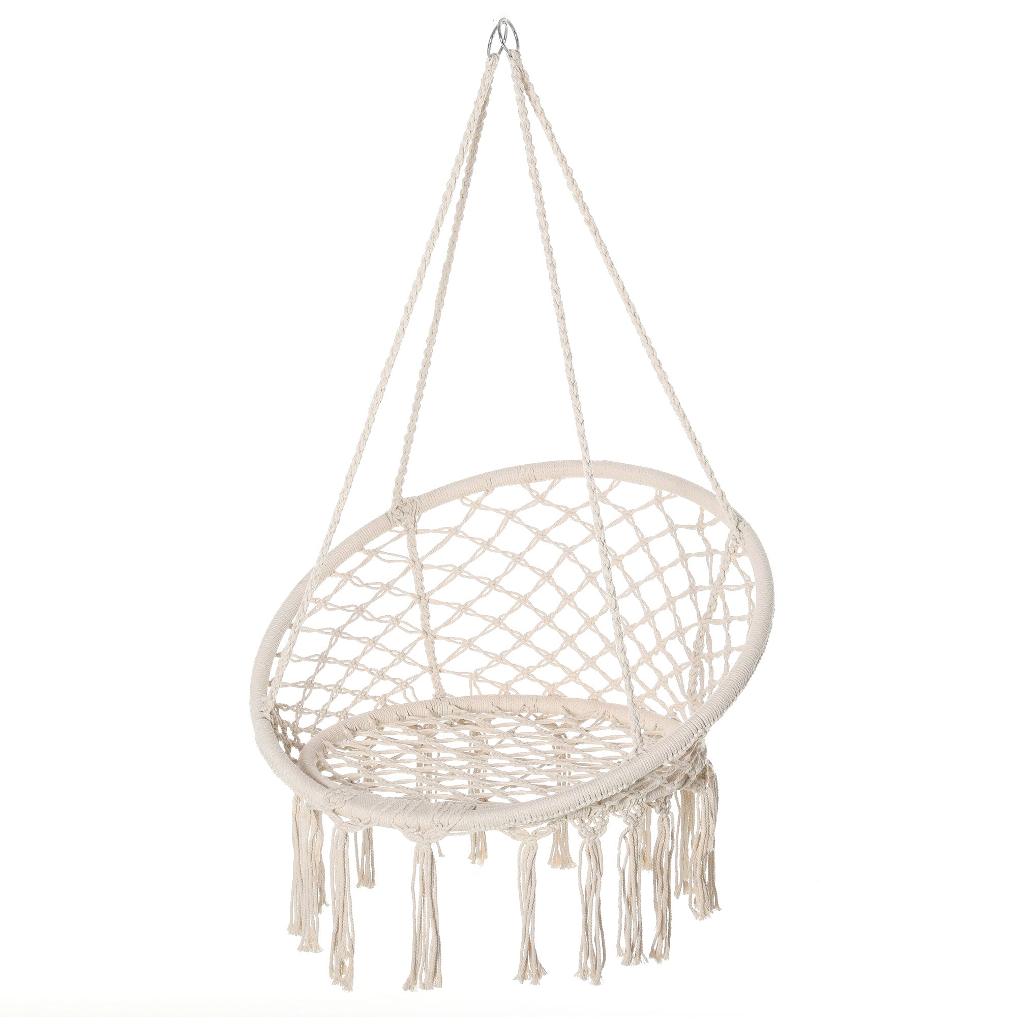 Hanging Chair Indoor Outdoor Hammock Swing Chair Portable Travel Hammock Chair Ø 80 x 42H cm Macramé Cotton Polyester Beige