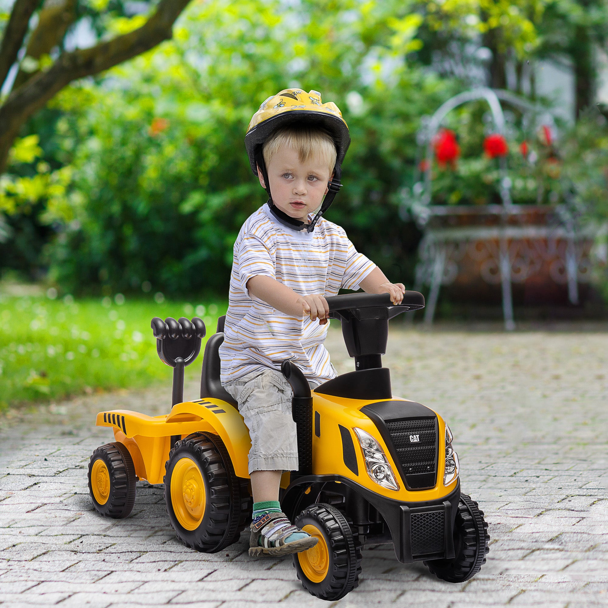 Children's Toy Truck 12-36 Months with Integrated Shovel and Trailer, Ride-On Excavator for Kids in PP and Metal, 91x29x44 cm, Yellow