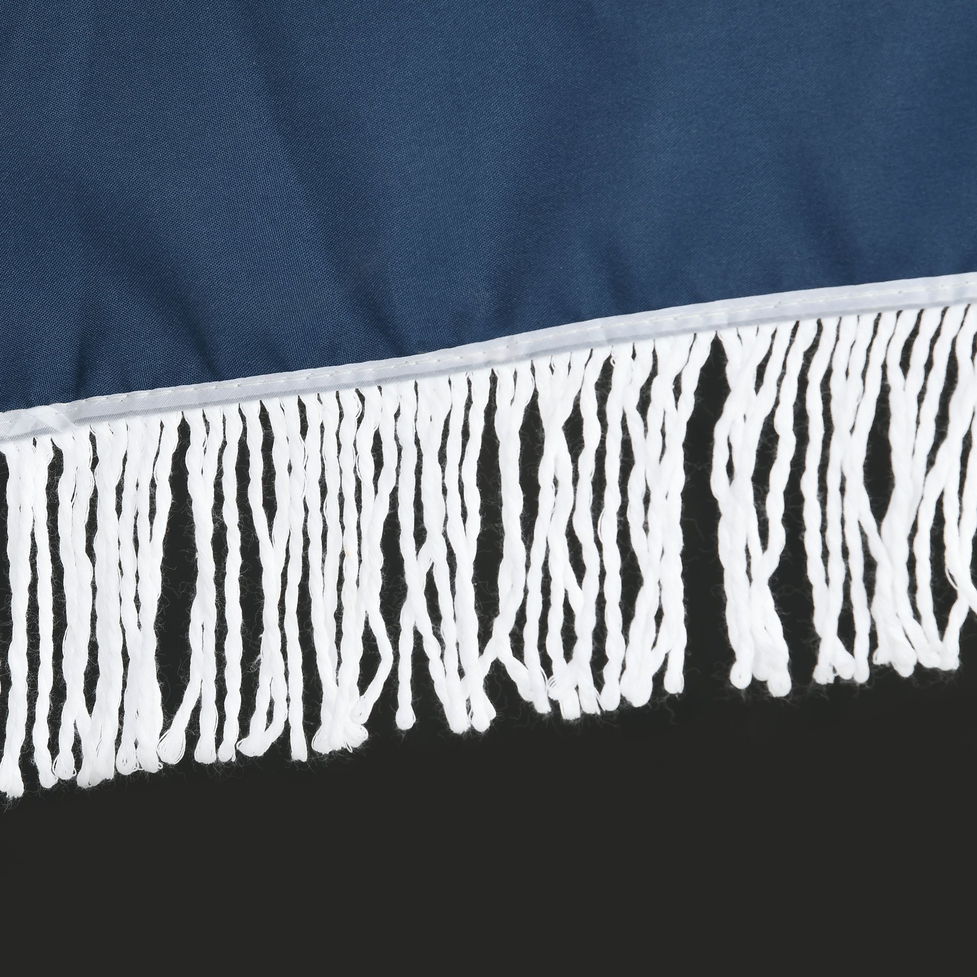 Straight garden parasol, tilting round parasol Ø 213 cm with fringes, high-density anti-UV polyester canopy, detachable mast, 8 ribs - vintage style - blue and beige