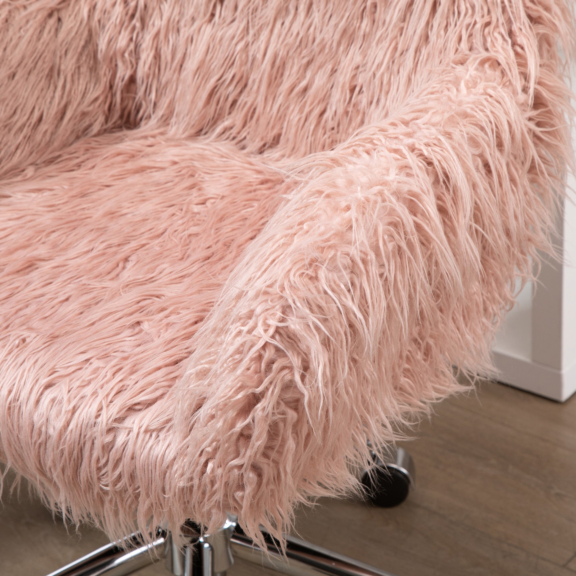 Office Chair Swivel Computer Chair Vanity Chair with Faux Fur Seat Height Adjustment for Girls Faux Fur Foam Pink+Silver 57 x 60 x 75-85 cm