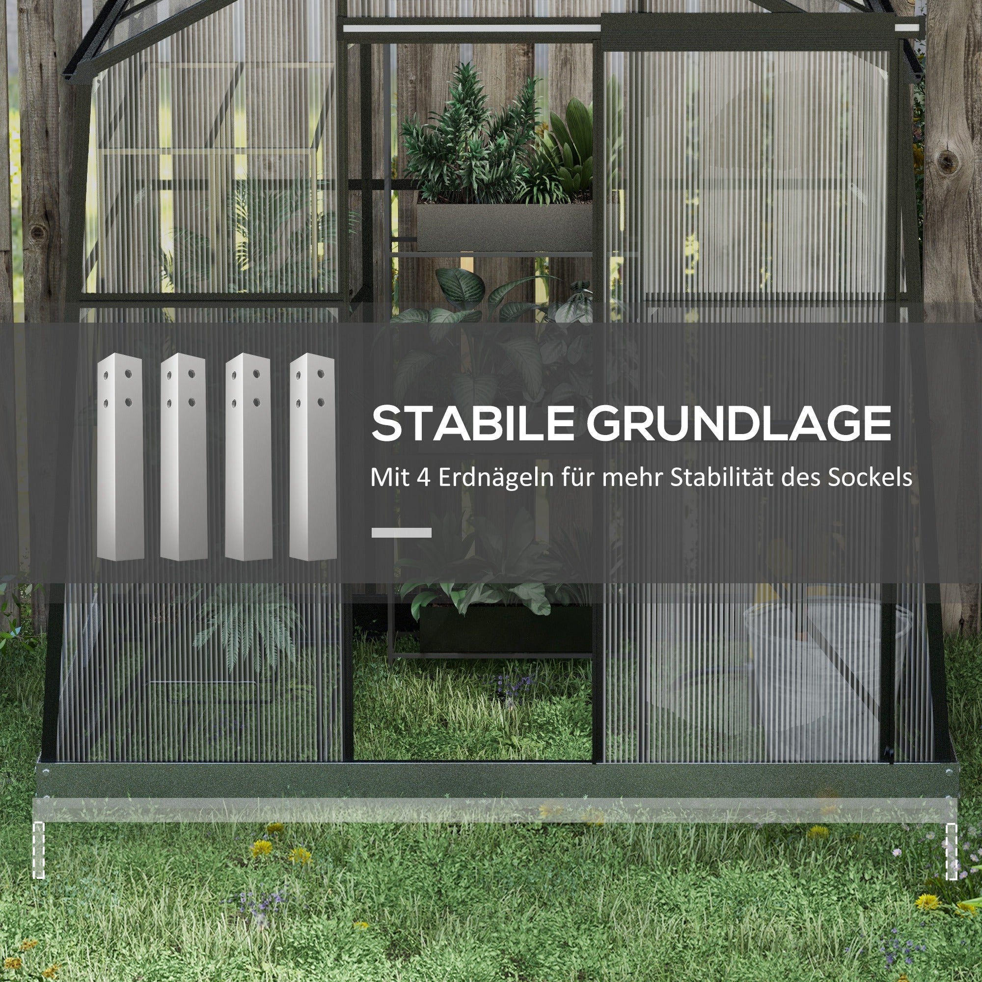 Greenhouse Aluminum 131 x 192 x 203 cm Greenhouse 2.51 m² Tomato House with Window, Sliding Door, Foundation, Plant Growing House for Garden, Balcony, Black