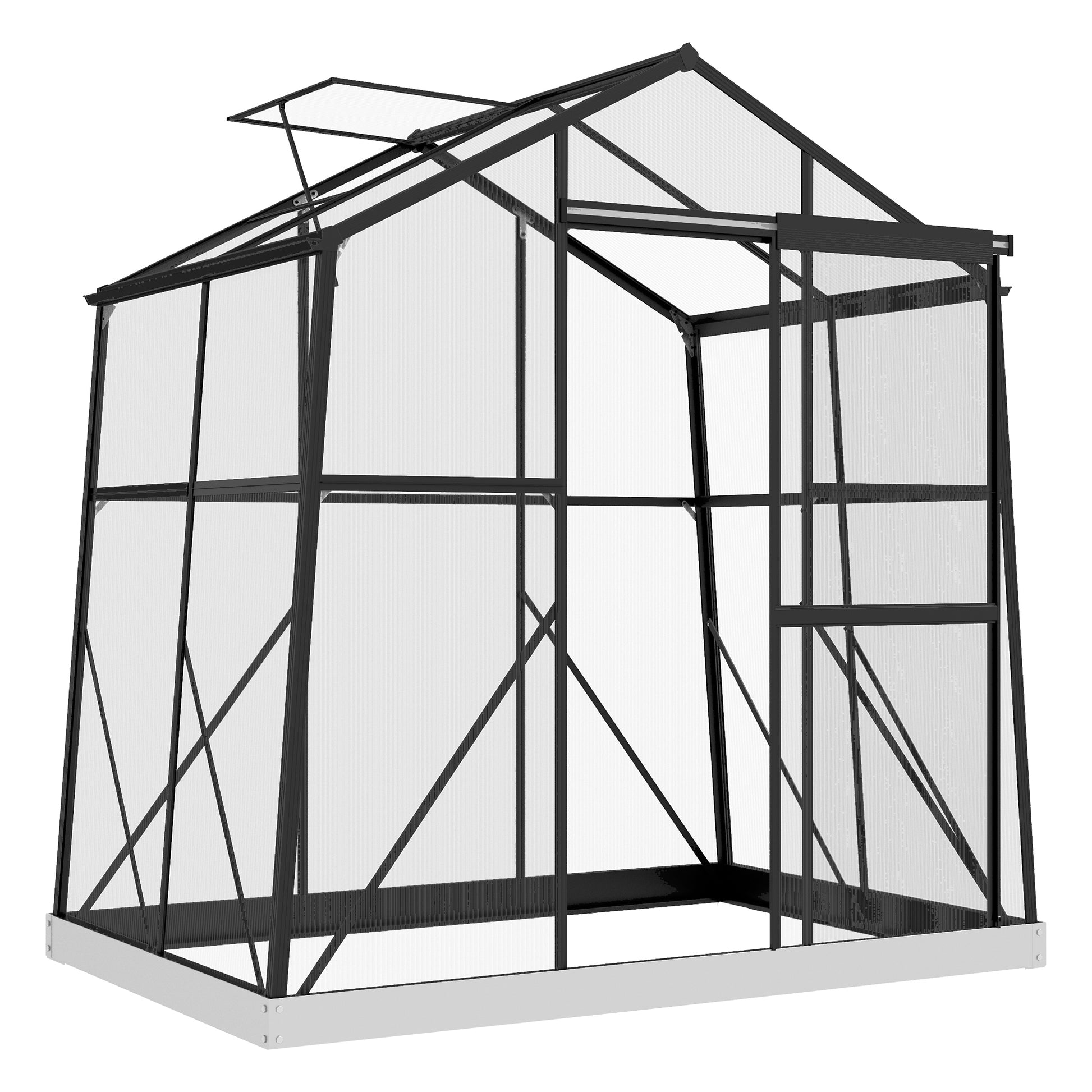 Greenhouse Aluminum 131 x 192 x 203 cm Greenhouse 2.51 m² Tomato House with Window, Sliding Door, Foundation, Plant Growing House for Garden, Balcony, Black