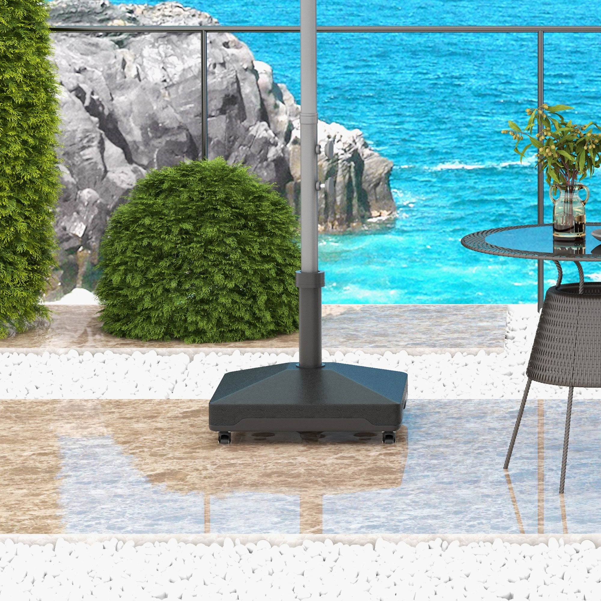 Square Umbrella Base Umbrella Stand with Wheels Fillable with Water 17kg or Sand 21kg for Garden Terrace Black