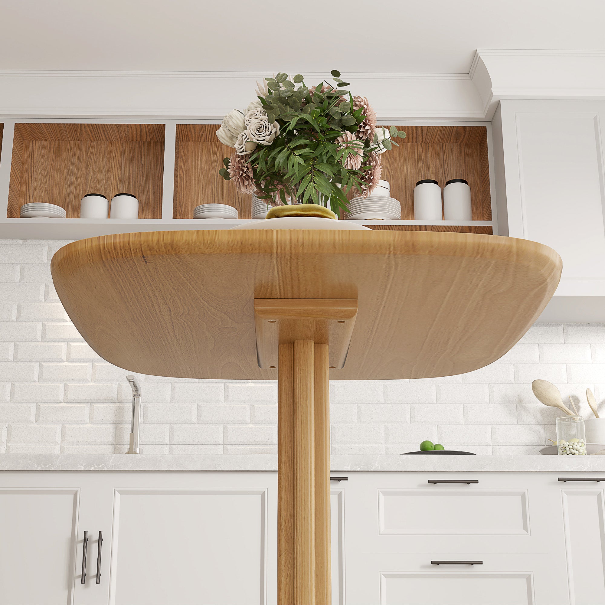 Dining Table for 4 persons modern style kitchen table with wood grain tabletop, 70 x 70 cm, natural wood