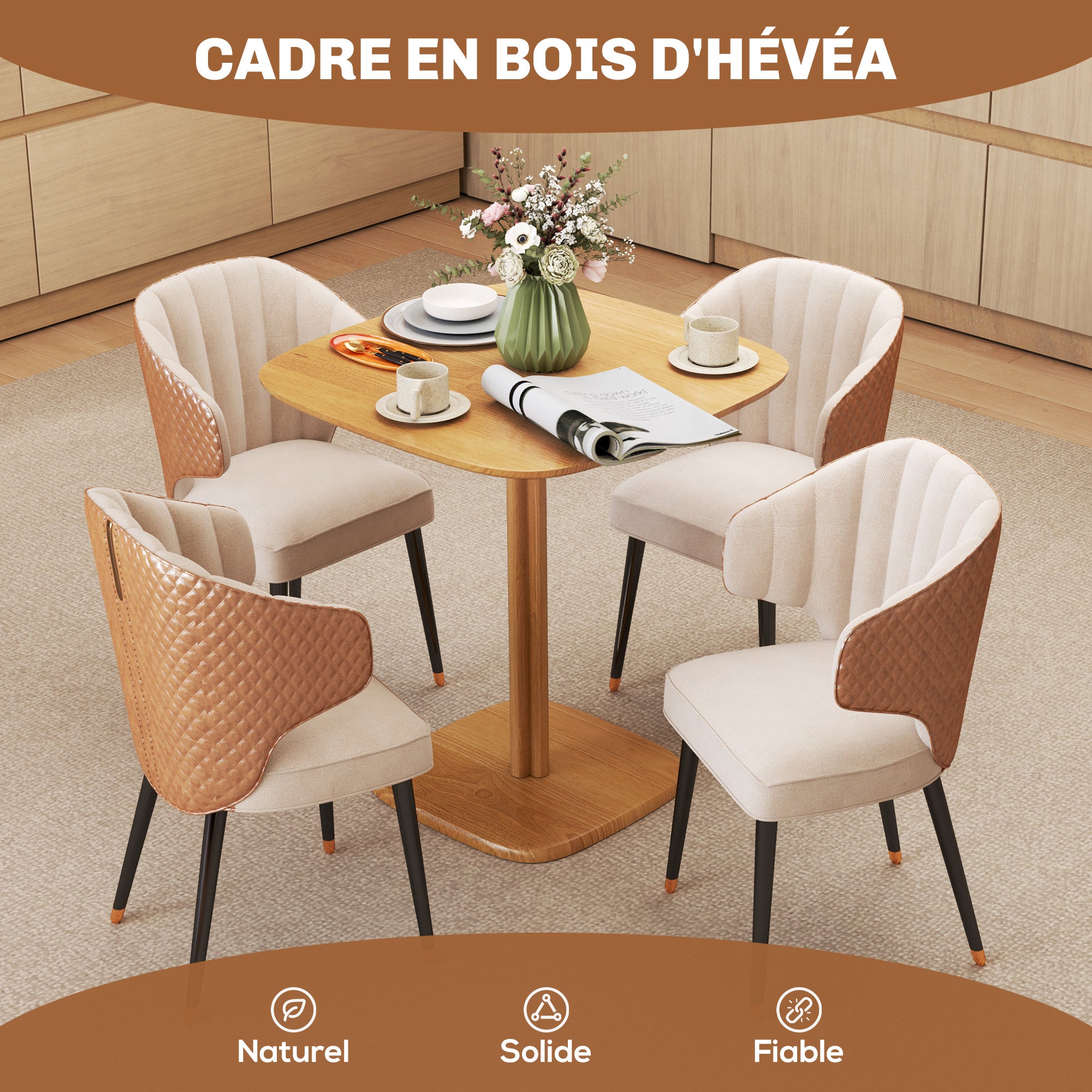 Dining Table for 4 persons modern style kitchen table with wood grain tabletop, 70 x 70 cm, natural wood