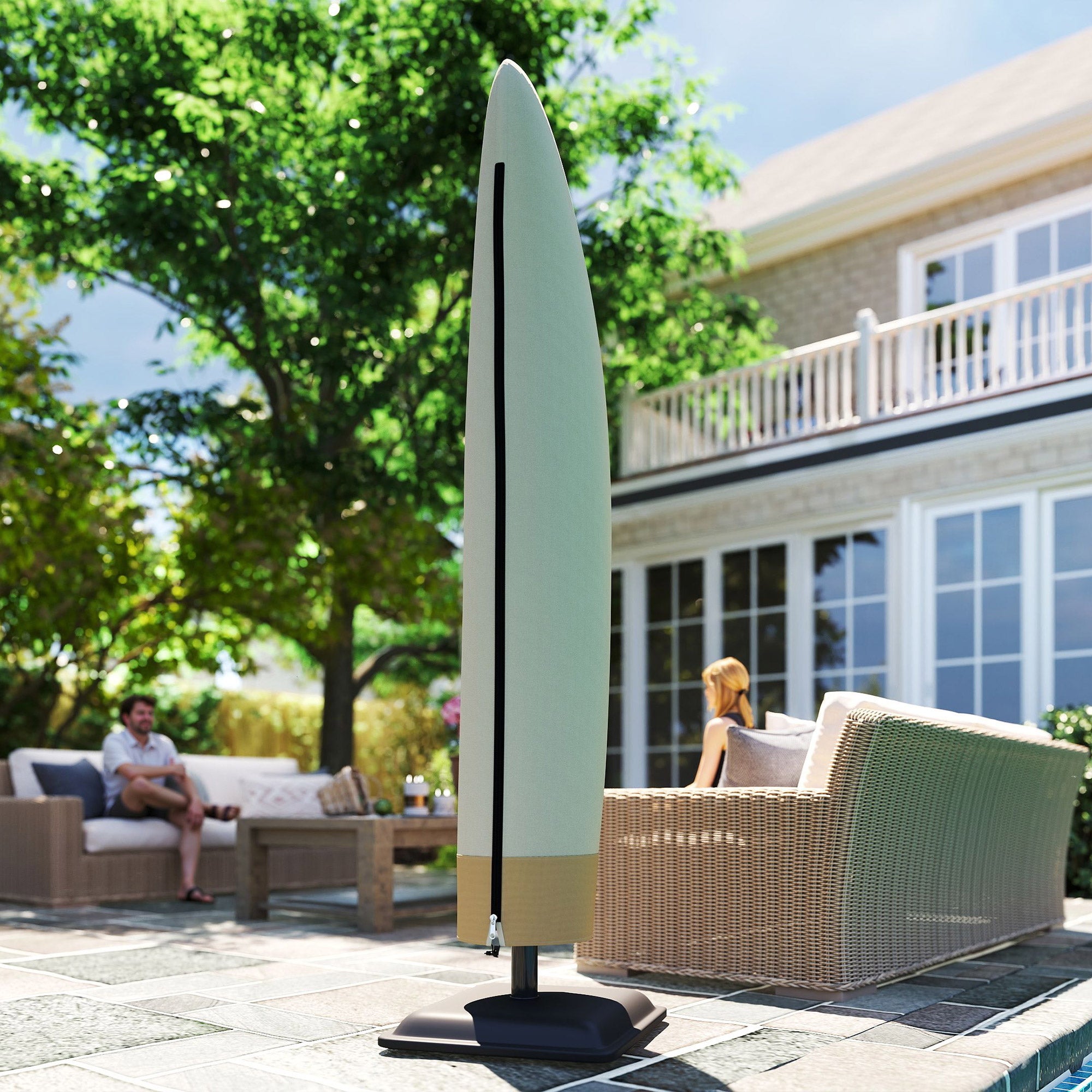 Umbrella Cover for Ø 400 cm Waterproof Weather-Resistant Umbrella Cover with Zipper Drawstring Oxford Fabric UV-Resistant Cantilever Umbrella Covers 220 ×56 cm Beige